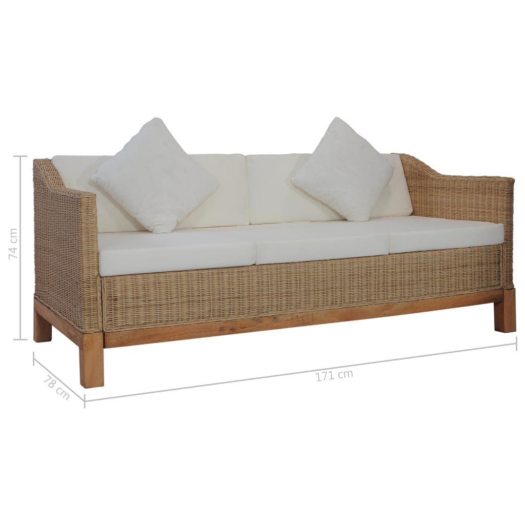 3-Sitzer-Sofa Natürliches Polstern Sofa mit Couch vidaXL Rattan