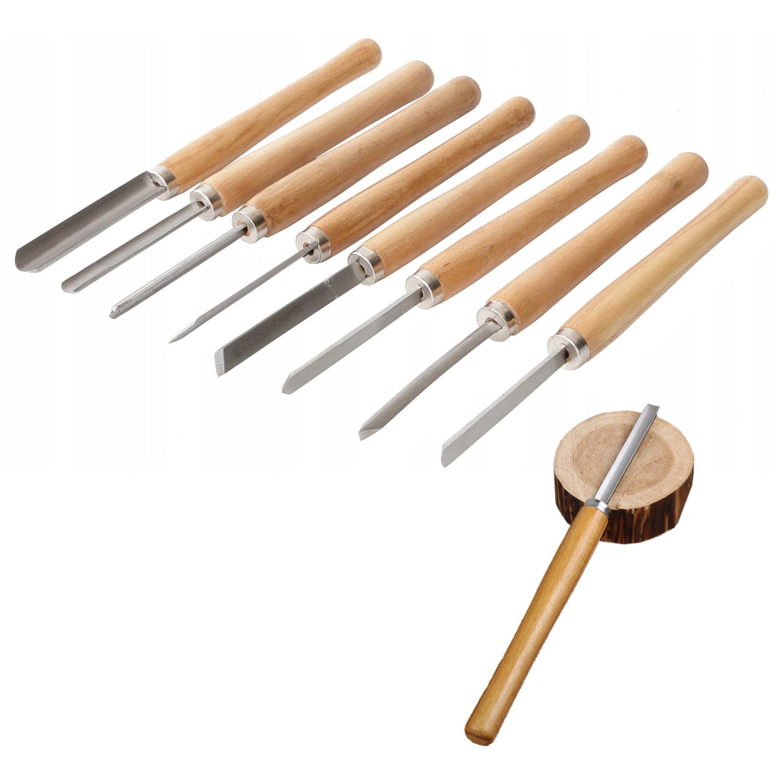 MODFU Drechselbank 8 Stück Drechselwerkzeug Set Profi Schnitzwerkzeuge, (Holzschnitzwerkzeuge Drehmeißel Set, 8-tlg., aus 65Mn-Stahl mit ergonomischen Holzgriffen), ideal zum Drechseln Gravieren Formen und Schnitzen inkl