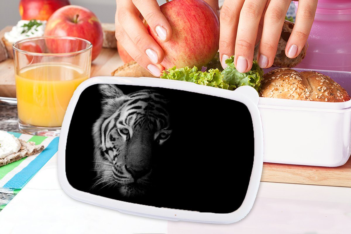 - für Tiger Jungs und Kinder - Tiere Mädchen Weiß, und Wild Erwachsene, - (2-tlg), MuchoWow für - Lunchbox Brotdose, Schwarz Brotbox Kunststoff,