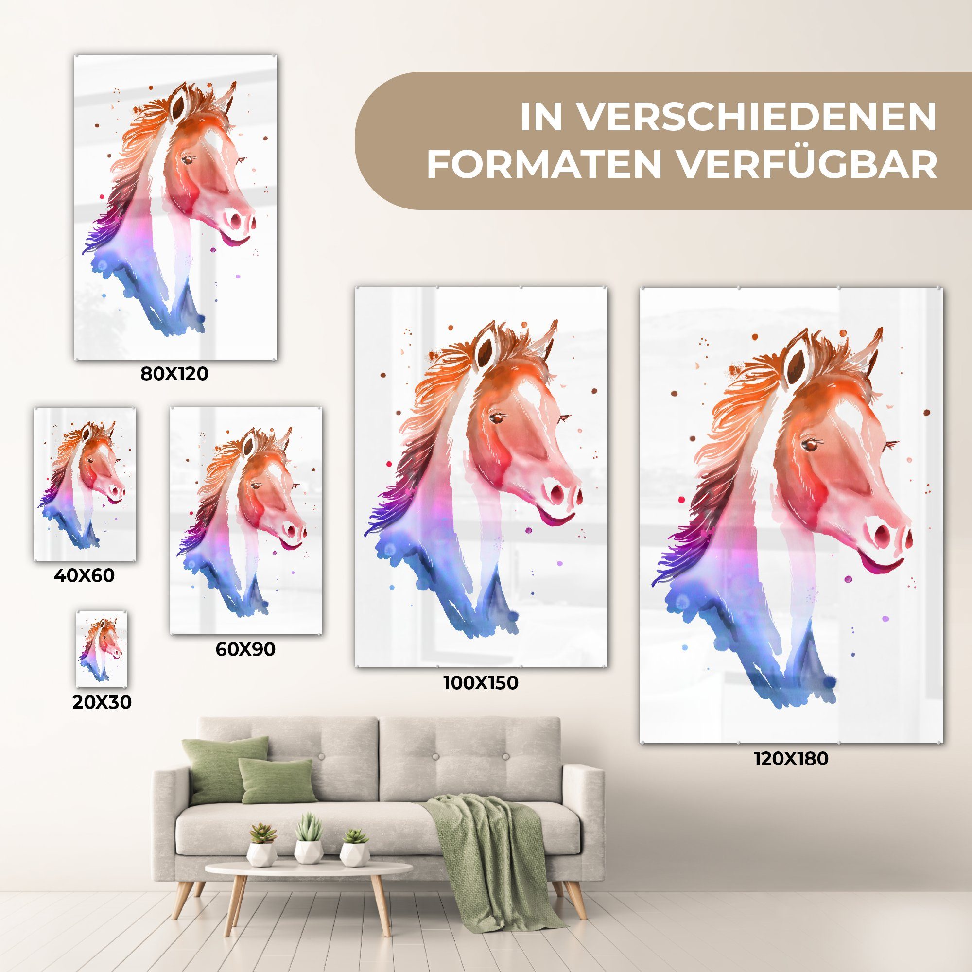 MuchoWow St), - Mädchen Glasbilder Mädchen, Bilder - Foto - Glas - Kinder - Wandbild (1 - Acrylglasbild auf Pferd Wanddekoration Rosa Glas Rot - - auf