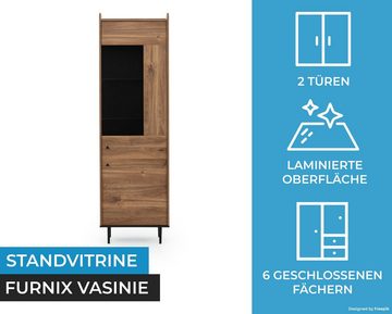 Furnix Standvitrine VASINIE Hochvitrine mit 2 Türen Brandy-Castello-Holz Loft Design B60 x H200 x T40 cm, Soft Close Scharnieren