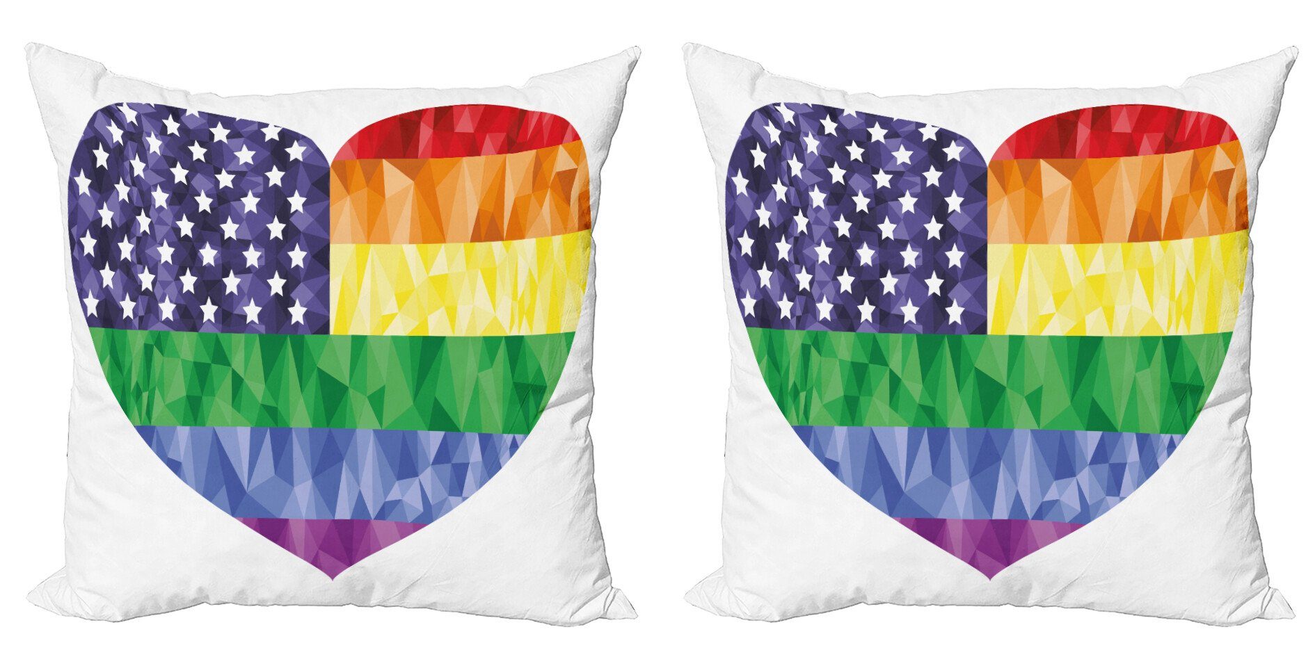 Kissenbezüge Modern Accent Doppelseitiger Digitaldruck, Abakuhaus (2 Stück), Vereinigte Staaten von Amerika Herz Homosexuell Flagge Regenbogen-Kunst