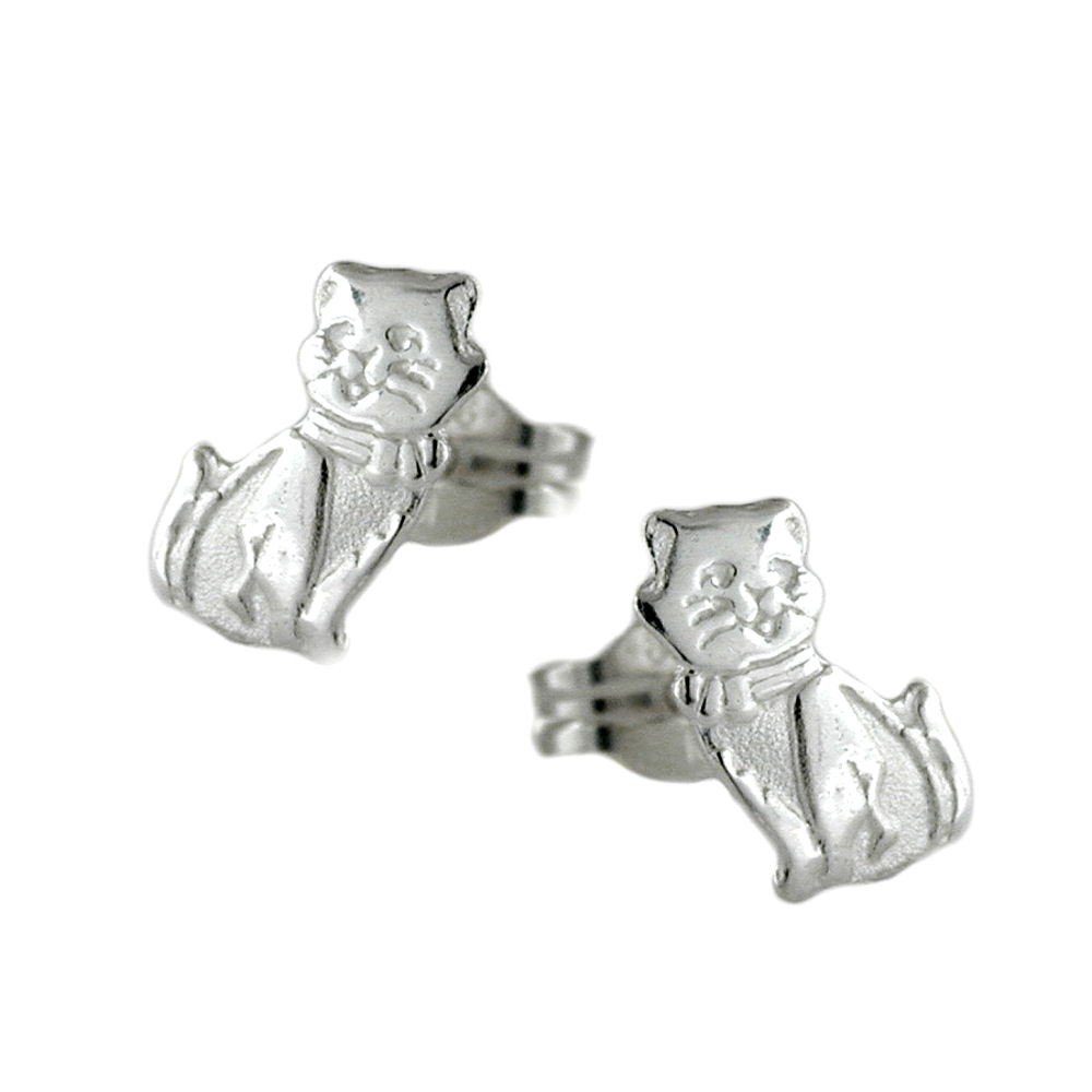 Ohrringe mm Silberschmuck Katze 8 Ohrstecker inkl. Damen kleiner für Ohrstecker matt-glänzend Silber Paar Herren 5 925 x Schmuckbox, unbespielt und
