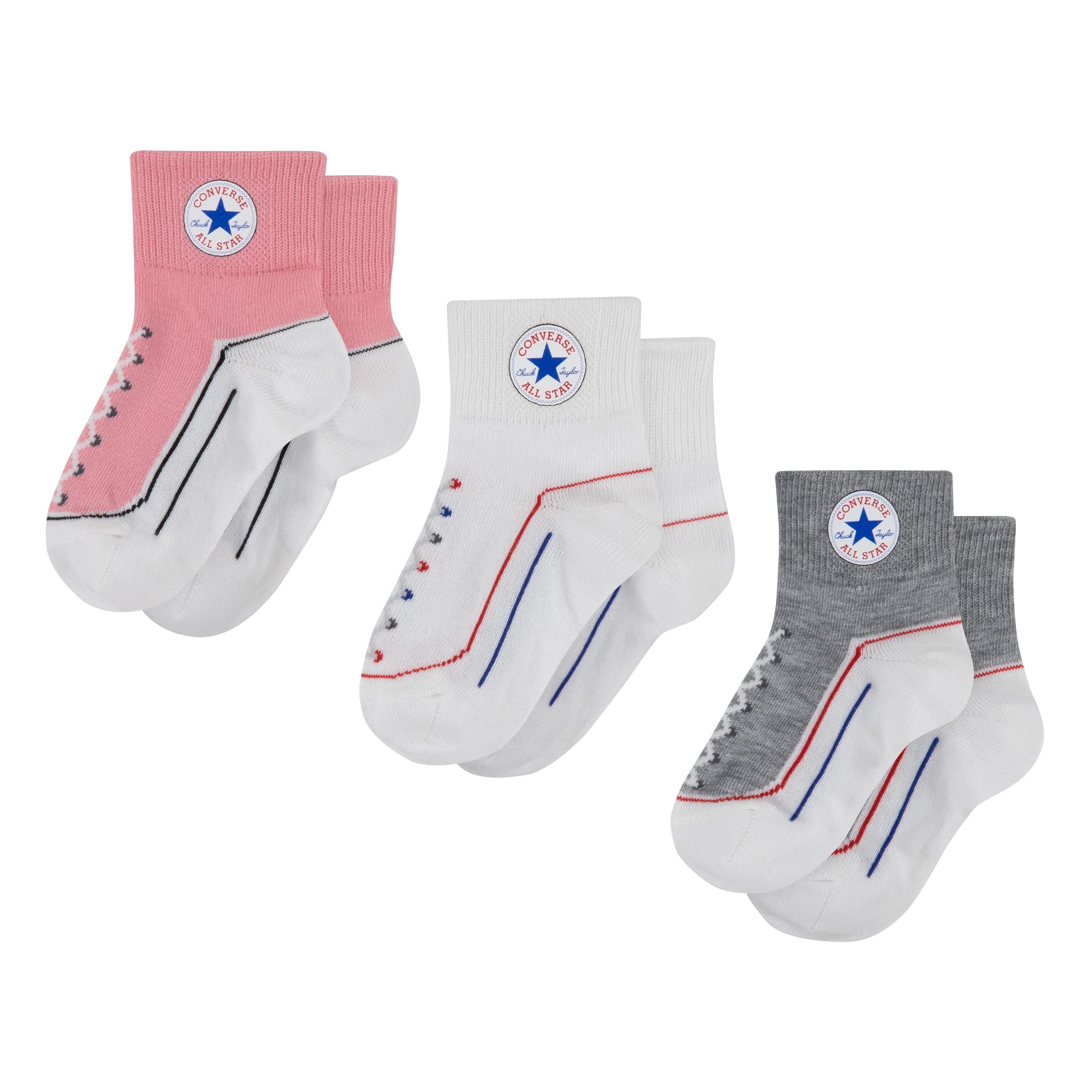 Converse Tennissocken CHN INFANT STRIATED QTR 3PK (3-Paar) Babys, im 3er-Pack, gerippte Bündchen, elastisches Material
