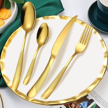 Coisini Besteck-Set 24 teilig Besteck Set 6 Personen gehämmertes Messer Gabeln Löffel Set (24-tlg), 6 Personen, Edelstahl