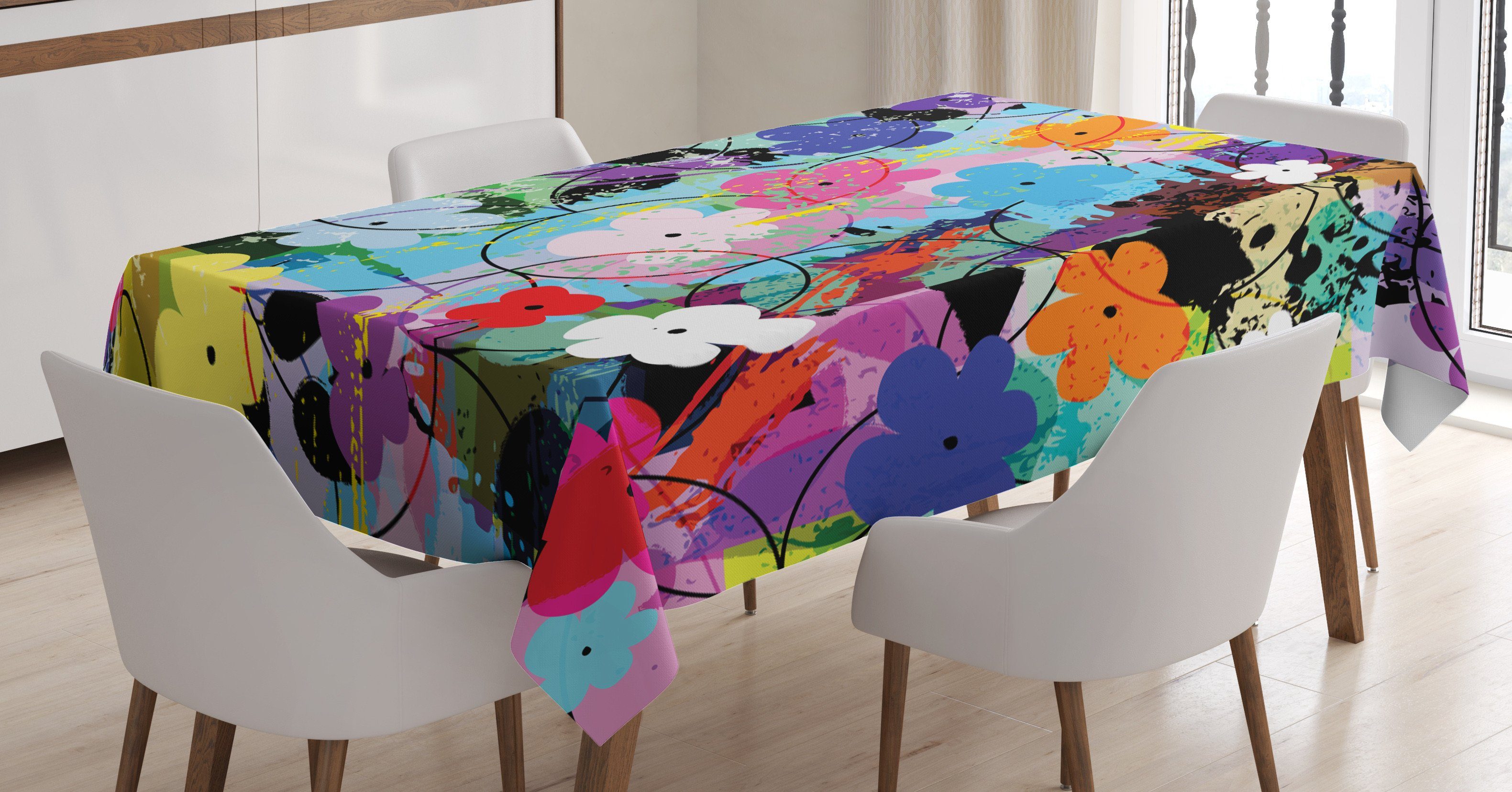 den Bunt Abakuhaus Außen Farben, Blumengrafik Tischdecke Klare Bereich geeignet Abstrakte Farbfest Für Waschbar