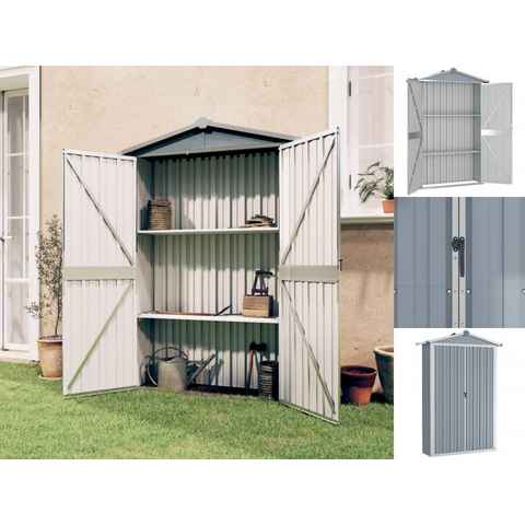 vidaXL Garten-Geräteschrank Gartenschrank Blech Doppeltür Gerätehaus Grau 107,5x46x183 cm Verzinkt