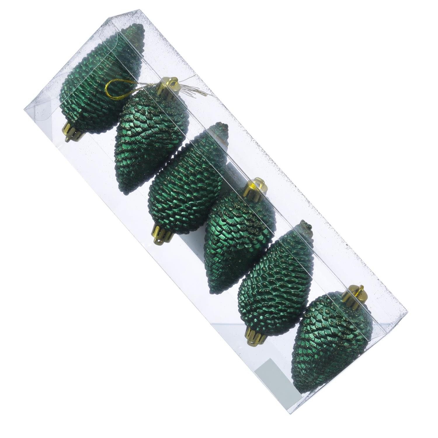 MARELIDA Christbaumschmuck Weihnachtsbaumschmuck Tannenzapfen bruchfest glitzernd H: 8cm 6St