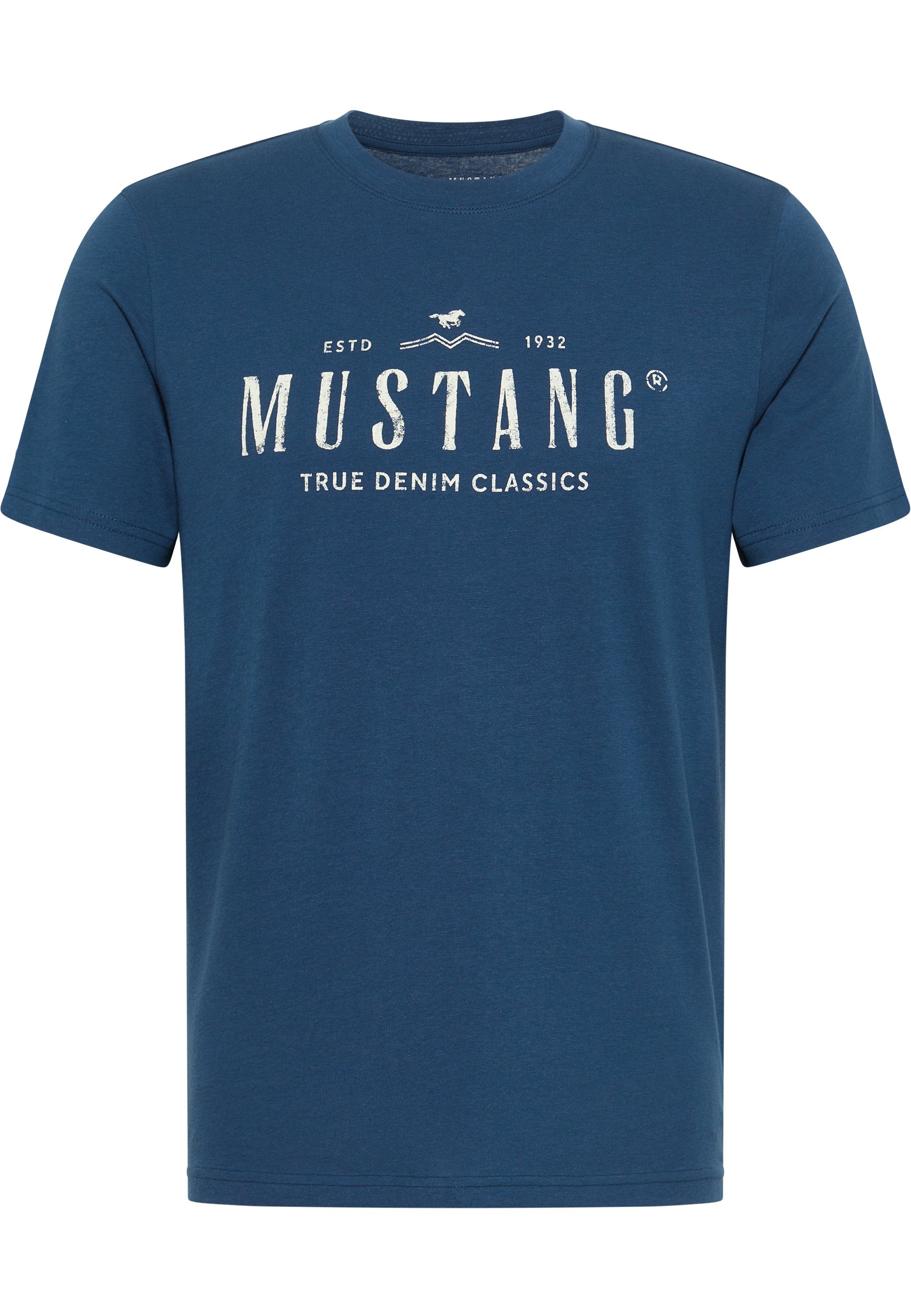 MUSTANG Kurzarmshirt Mustang Print-Shirt navy