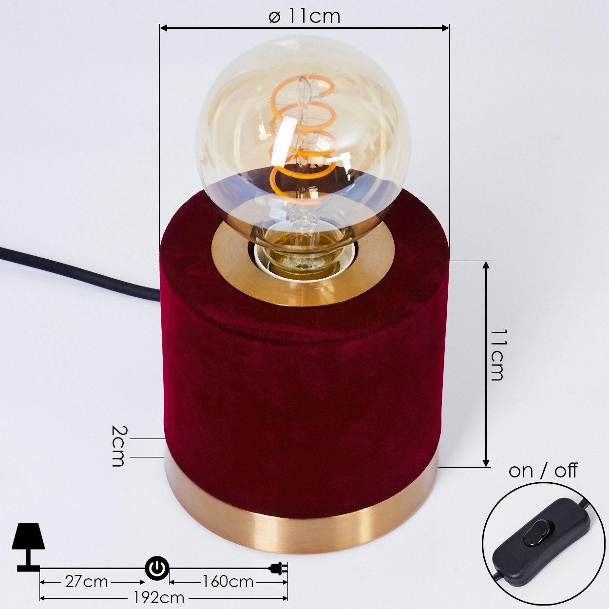 hofstein Tischleuchte Retro Nacht Tisch Lampe Samt Lese Leuchten Wohn Schlaf Raum