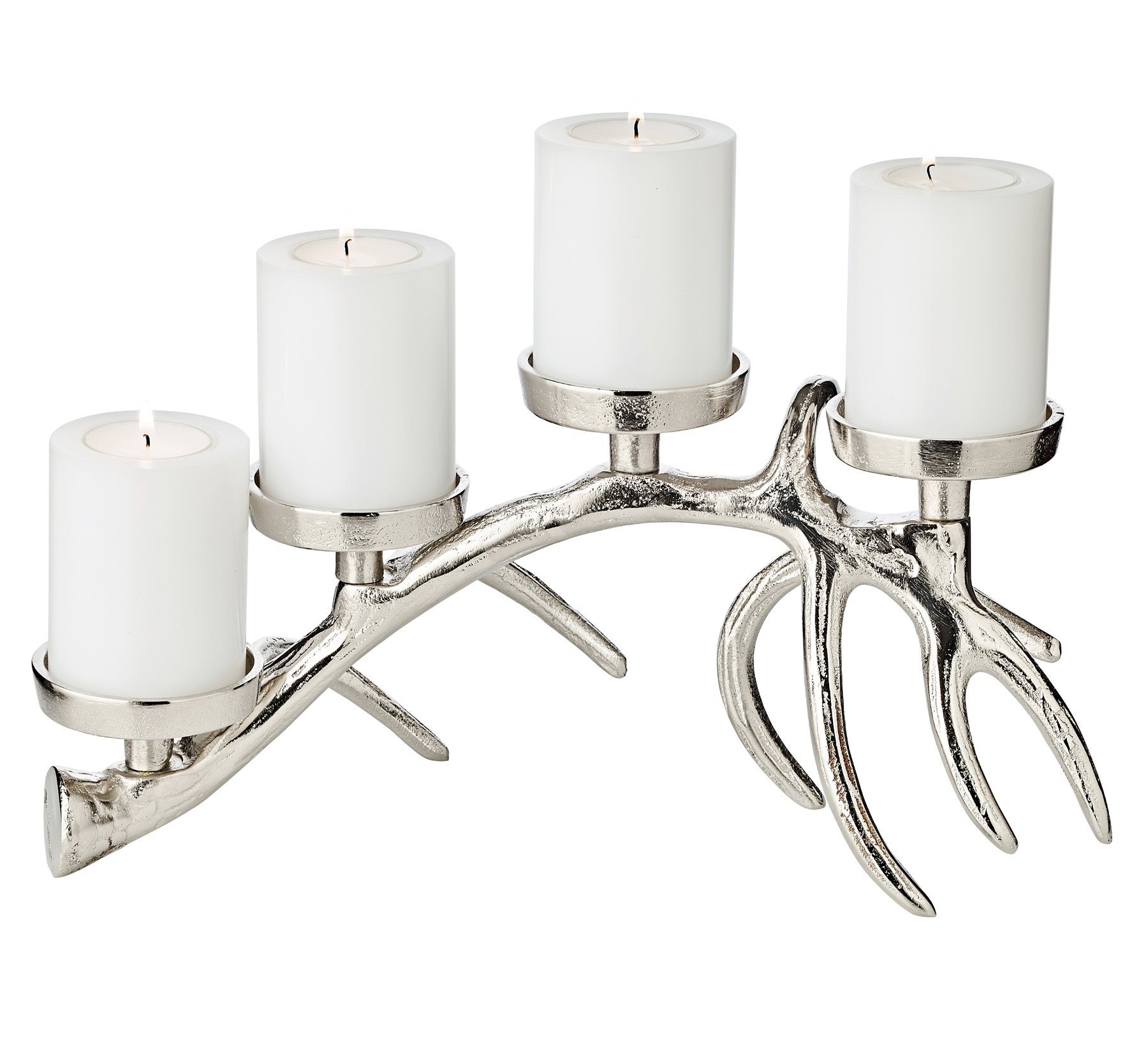 EDZARD Kerzenständer Hugo, Kerzenleuchter Geweih-Design, Kerzenkranz aus Aluminium mit Silber-Optik, Adventskranz für Stumpenkerzen, Höhe 13 cm | Kerzenständer