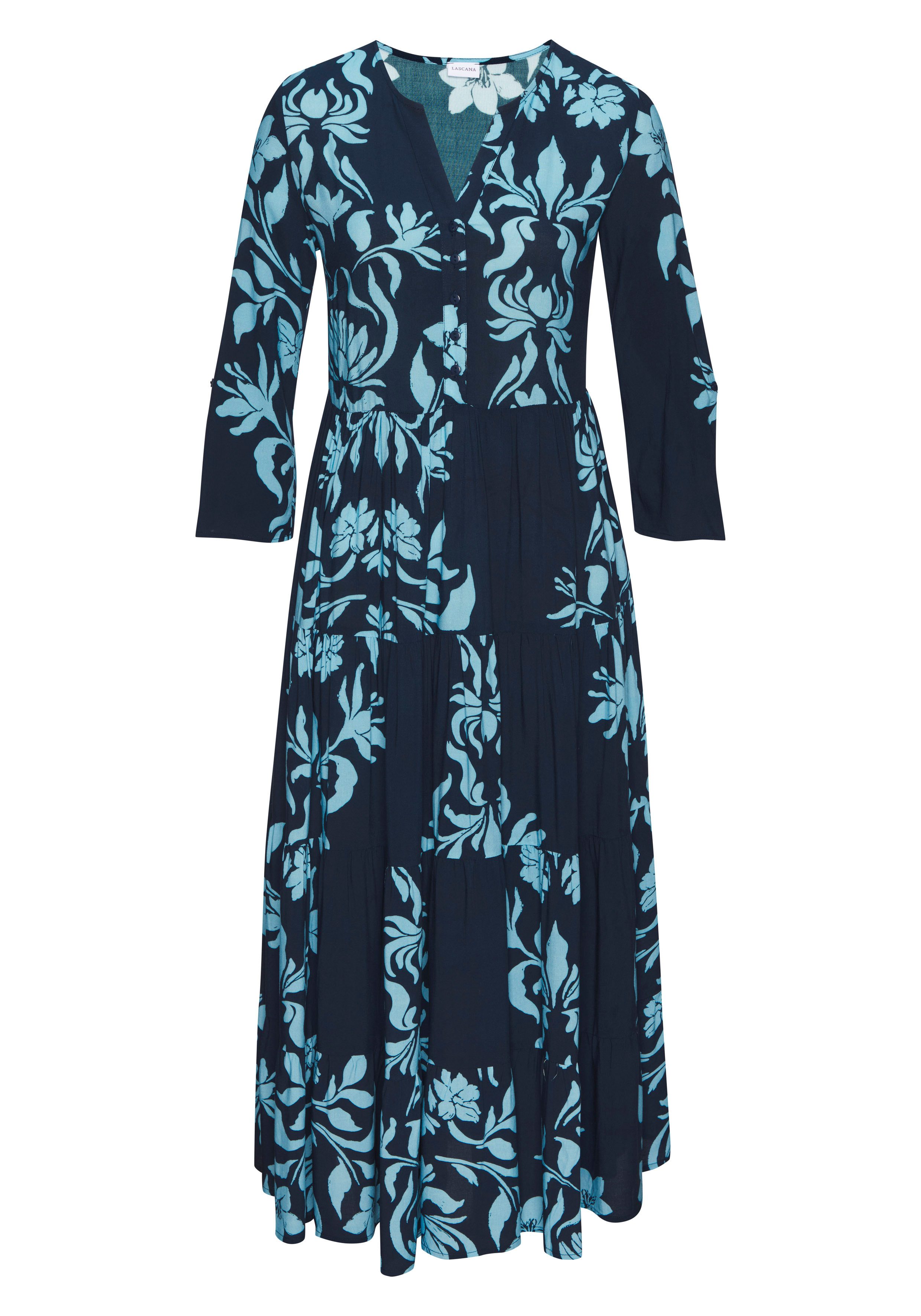 LASCANA Maxikleid mit Blumenprint und Knopfleiste, Sommerkleid, Strandkleid
