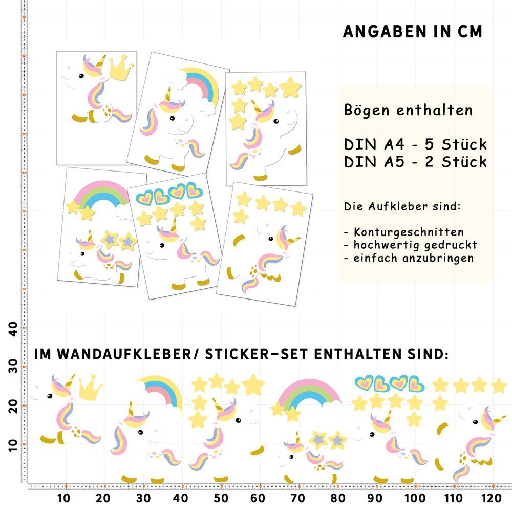 Sunnywall Wandtattoo Cute Unicorn - Einhorn - Wandtattoo Kinderzimmer Baby (6 St), konturgeschnitten – Bild 4 von 5