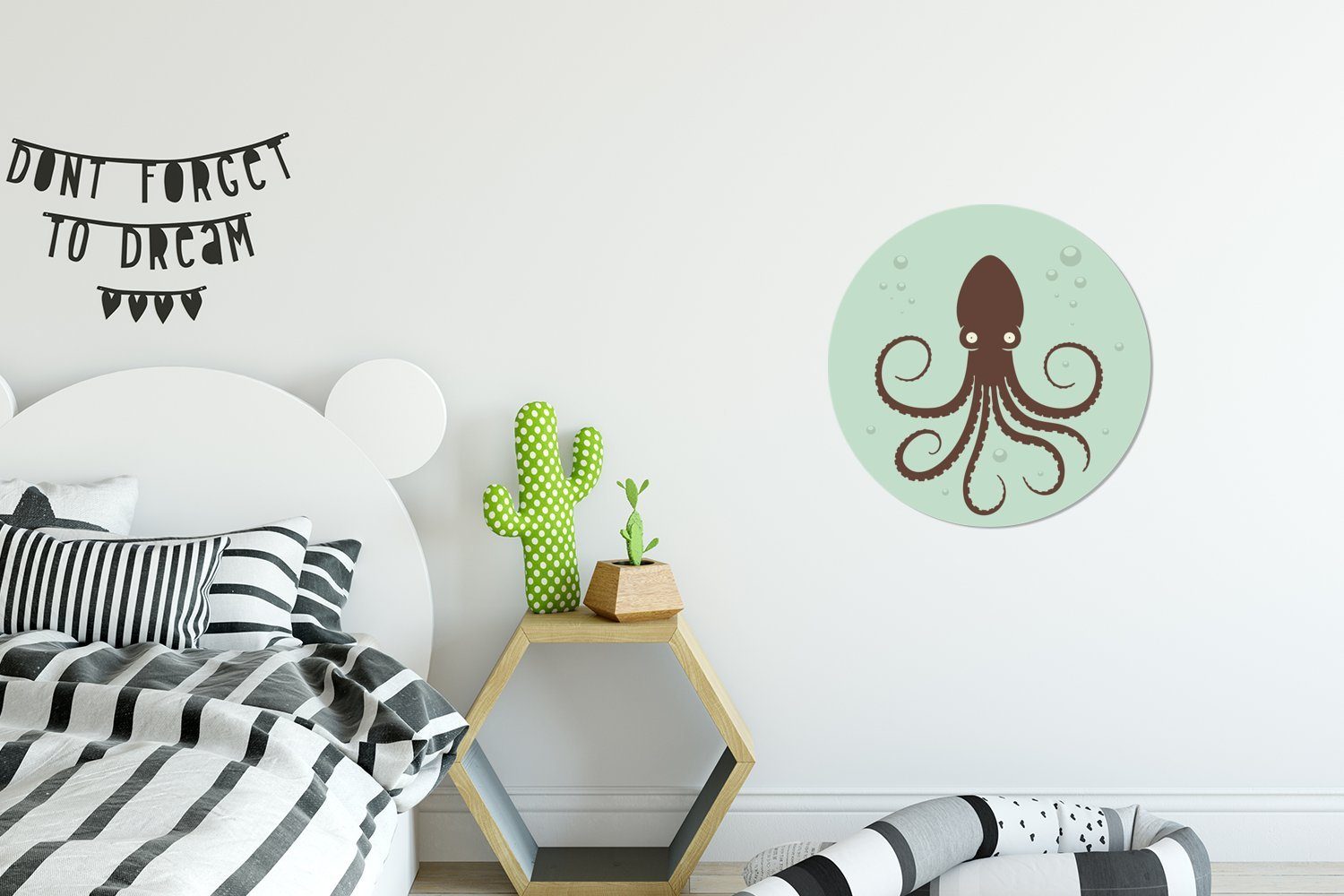 MuchoWow Wandsticker Vektor-Illustration eines Oktopus auf Hintergrund Rund, einem (1 blau-grünen Kinderzimmer, für Tapetenkreis Tapetenaufkleber, St), Wohnzimmer