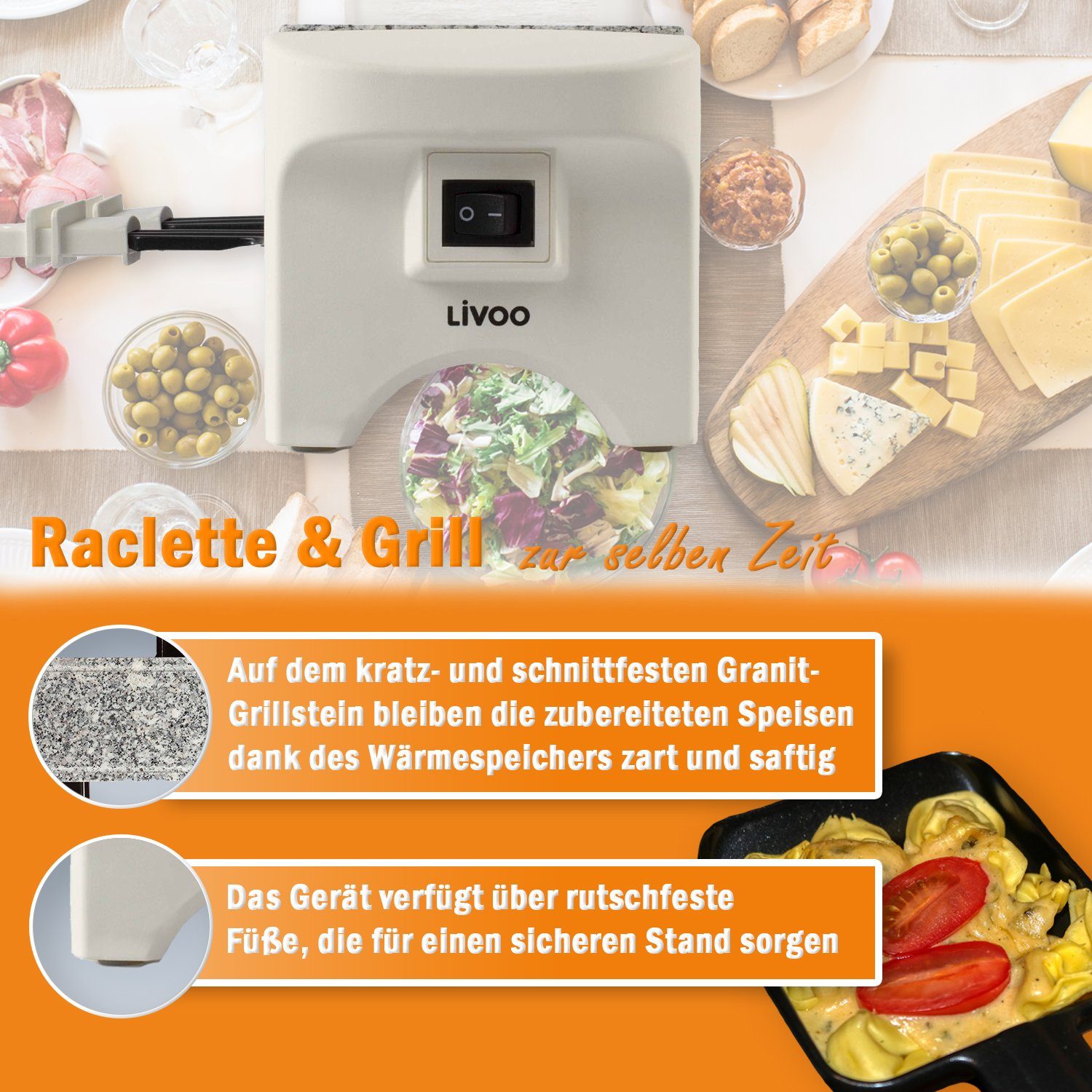 Raclette Stein Raclettepfännchen, Raclettegrill 2in1 Raclettepfännchen, Heißer 2 2 W, LIVOO 350,00 LIVOO Personen 2 DOC156W, Antihaftbeschichtung Raclette Natursteinplatte,