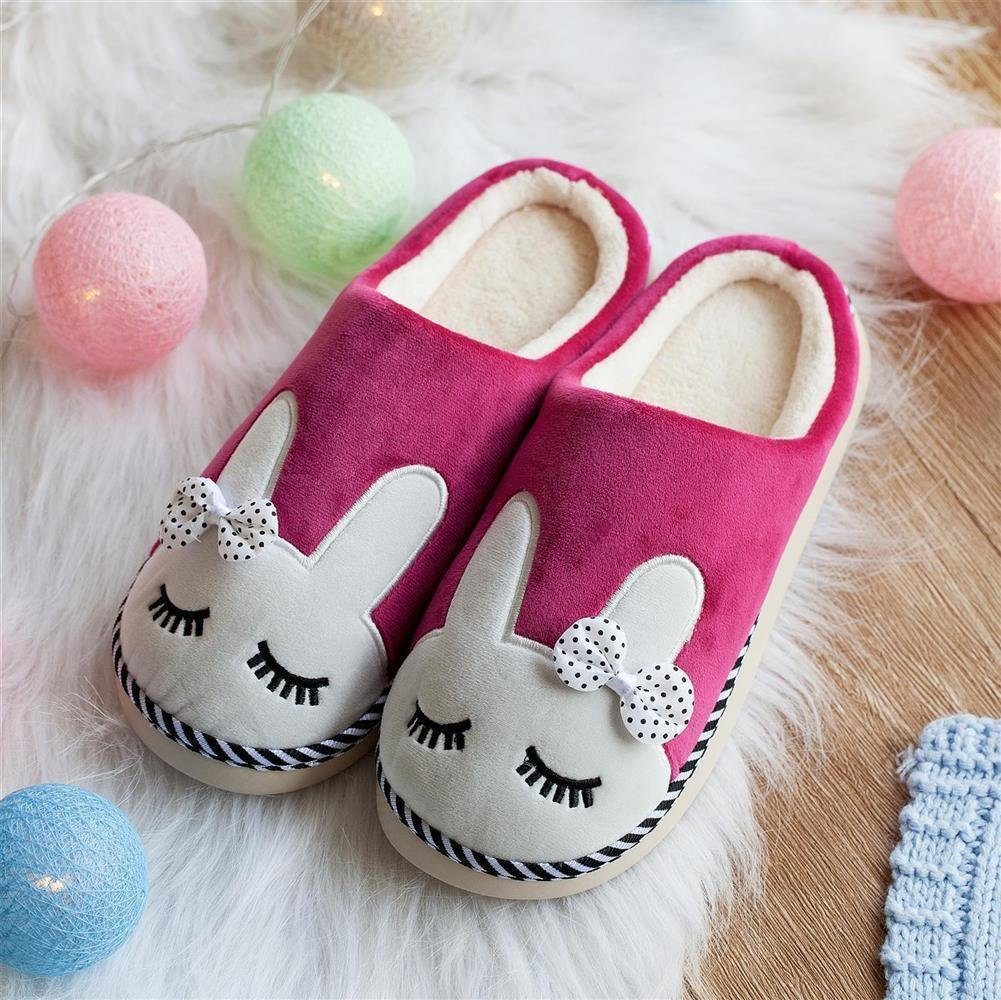 Katara Tier Pantoffeln Gr. 34-41 (Einhorn, Katze, Hase) Plüsch Hausschuhe Hausschuhe, weich, warm, süß, kuschelig, Plüsch Kaninchen (Berry)