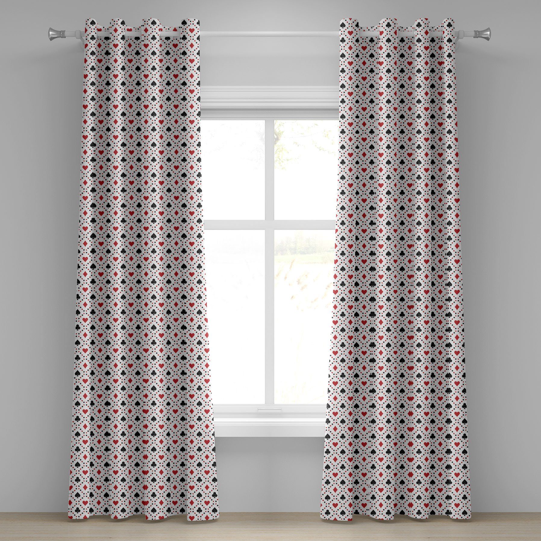 Gardine Dekorative 2-Panel-Fenstervorhänge für Schlafzimmer Wohnzimmer, Abakuhaus, rot schwarz Tourist Poker-Karten