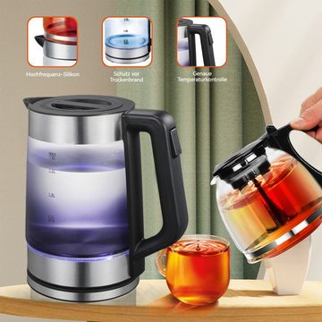 Kpaloft Wasserkocher Teekocher, 1.2L+1.8L Glaswasserkocher, 1500,00 W, Teebereiter mit Teesieb, Teemaschine, mit Teefilter, Trockenkochschutz