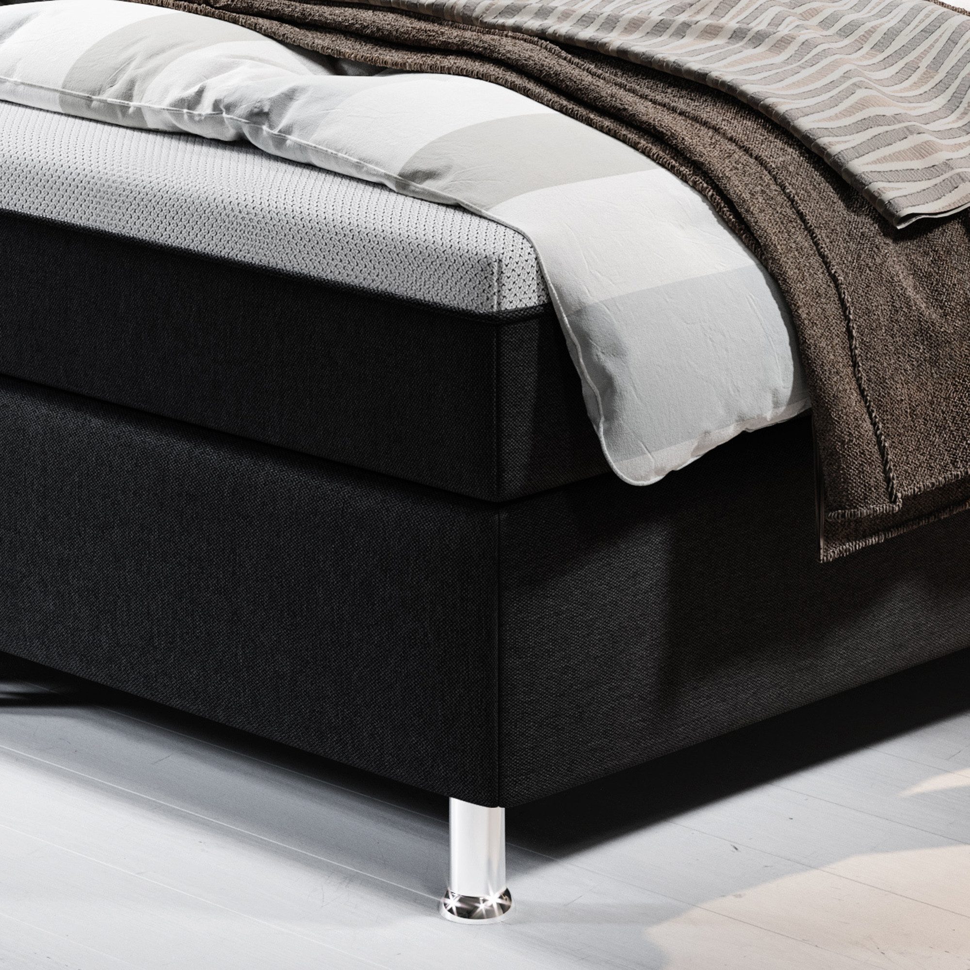 inter Boxspringbett Rotterdam Plus 180x200 cm Webstoff mit Topper-Optik