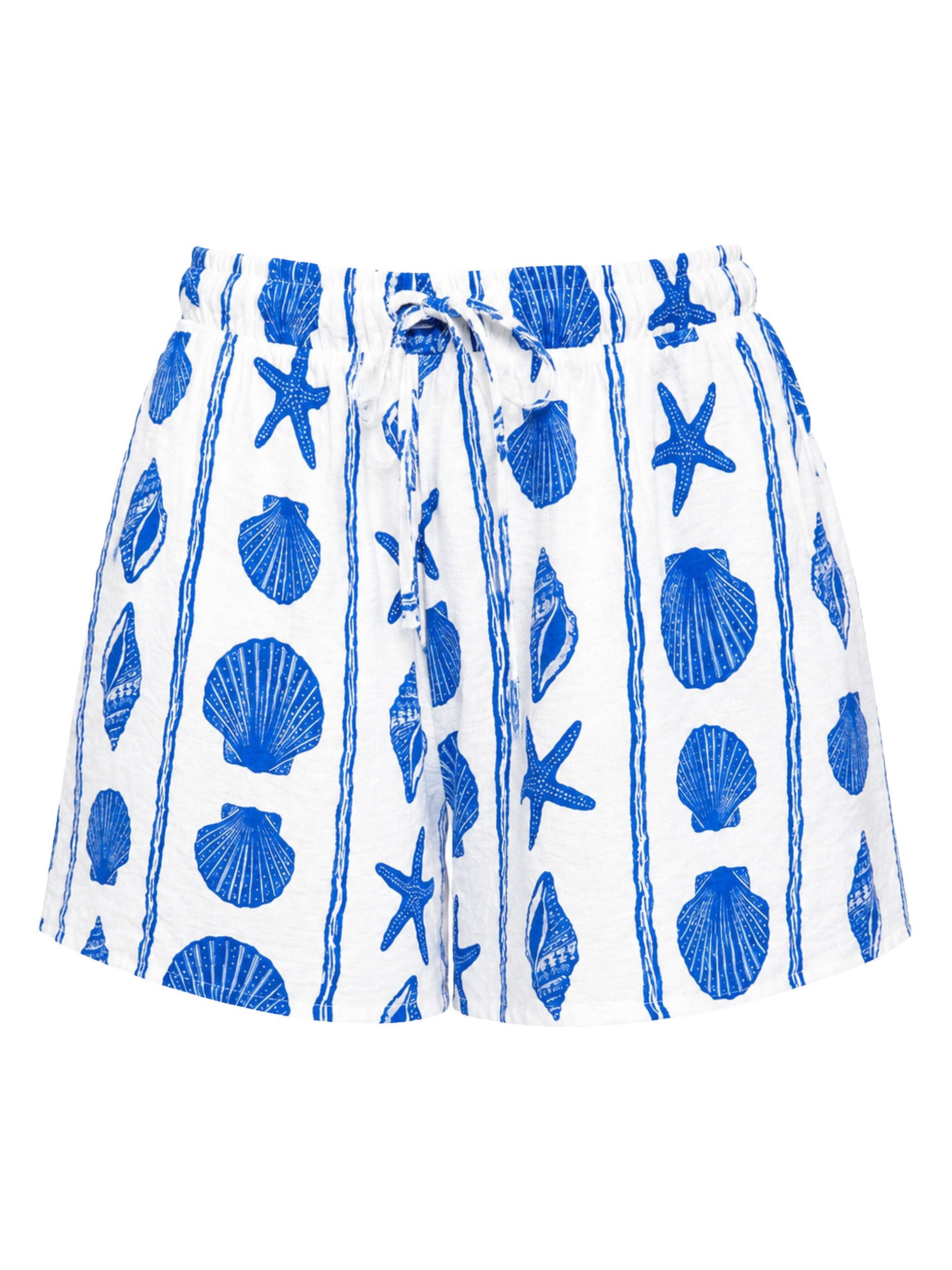 SASSYCLASSY Shorts Shorts mit maritimem Print für Damen Leichte Sommershorts mit Gummizug und lockerem Schnitt