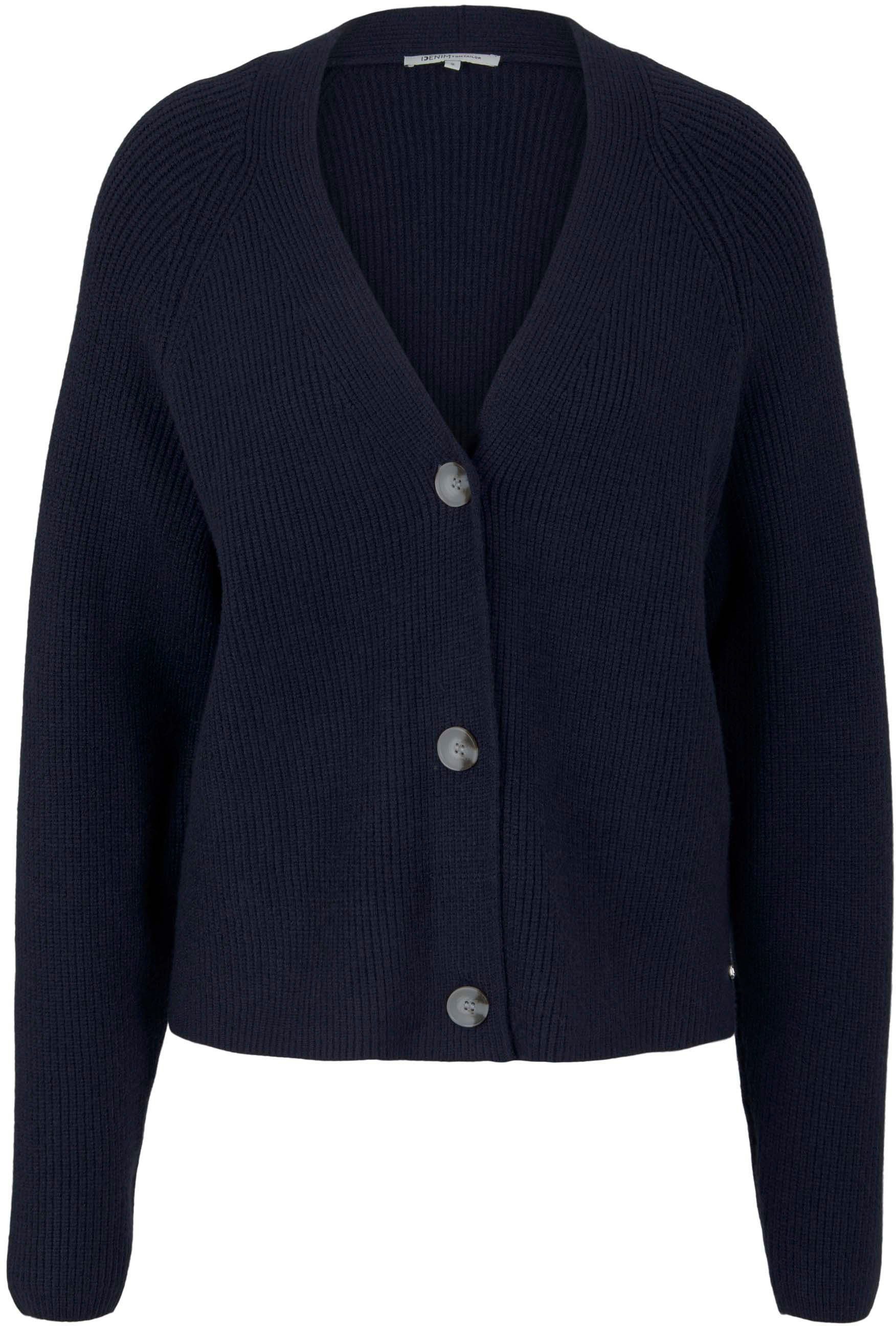 Denim mit Captain TAILOR Cardigan Blue Sky TOM Grobstrick-Struktur