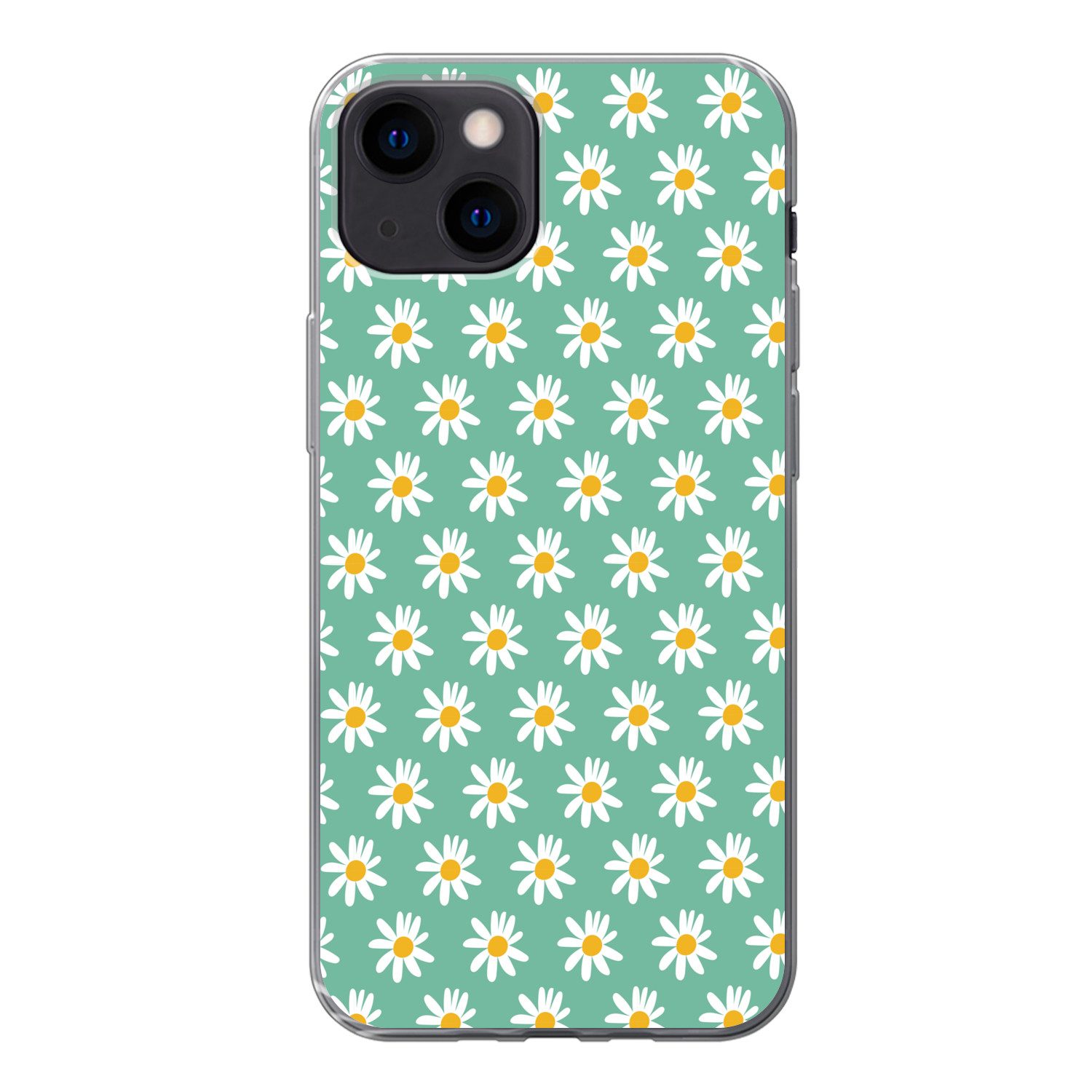 MuchoWow Handyhülle für Apple iPhone 13 mini Gänseblümchen - Muster - Grün - Blumen, Smartphone-Bumper, Print, Handy Schutzhülle Dünn