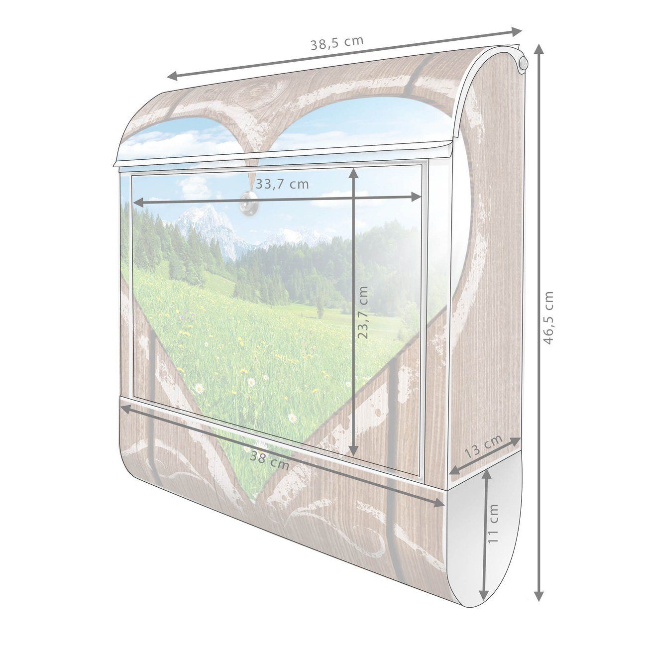 banjado Wandbriefkasten Stahl Ausblick mit (Wandbriefkasten pulverbeschichtet, x 39 x weiß 47 14cm Herz witterungsbeständig, Zeitungsfach), mit