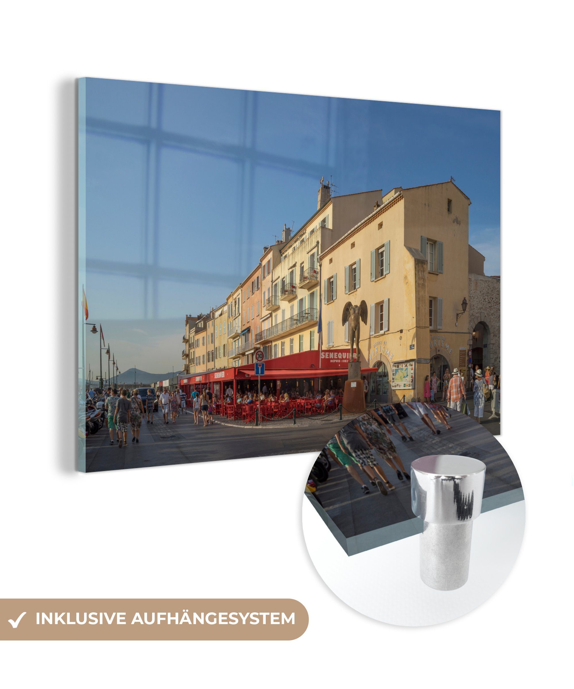 MuchoWow Acrylglasbild Restaurants in den Straßen des französischen Saint-Tropez, (1 St), Acrylglasbilder Wohnzimmer & Schlafzimmer