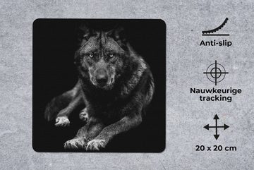 MuchoWow Mauspad Tiere - Wolf - Schwarz - Weiß - Porträt (1-St), Gaming, Mousepad, Büro, 20x20 cm, Mausunterlage