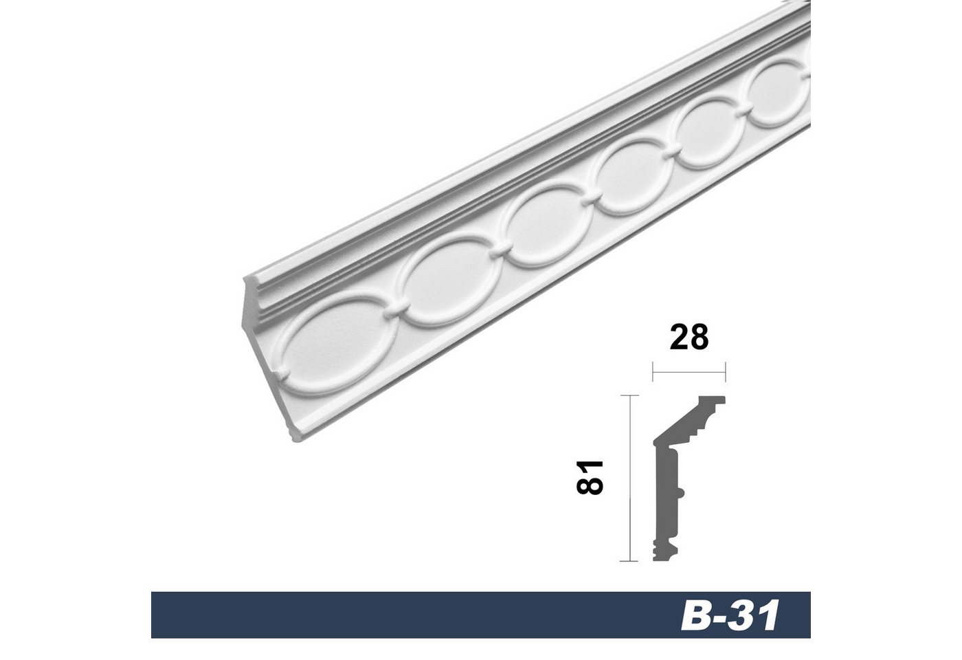 Thumbnail - marbet design Stuckleiste B-31, 2 Meter, Deckenleisten Sparpaket aus Styropor EPS - Stuckleisten gemustert, leicht im tr...
