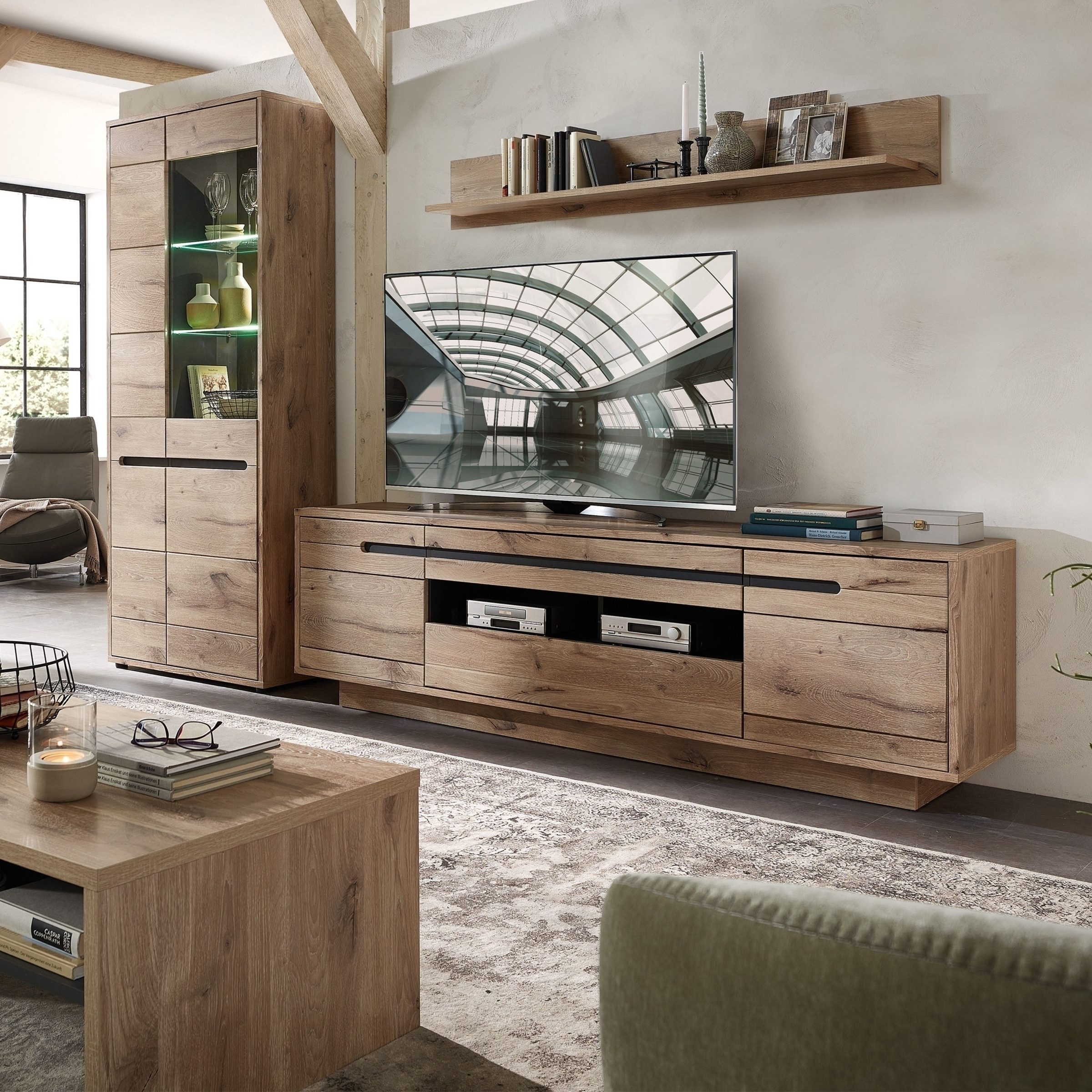 Innostyle Wohnwand in Viking Oak Dekor, MDF, Spannplatte - 299x202x44cm (BxHxT)