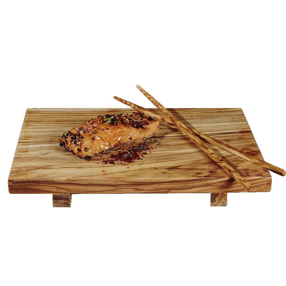 dasOlivenholzbrett Schneidebrett 3er Set Sushi Bretter 25, 30 und 40cm + 3 Paar Sticks, Olivenholz, (3-St)