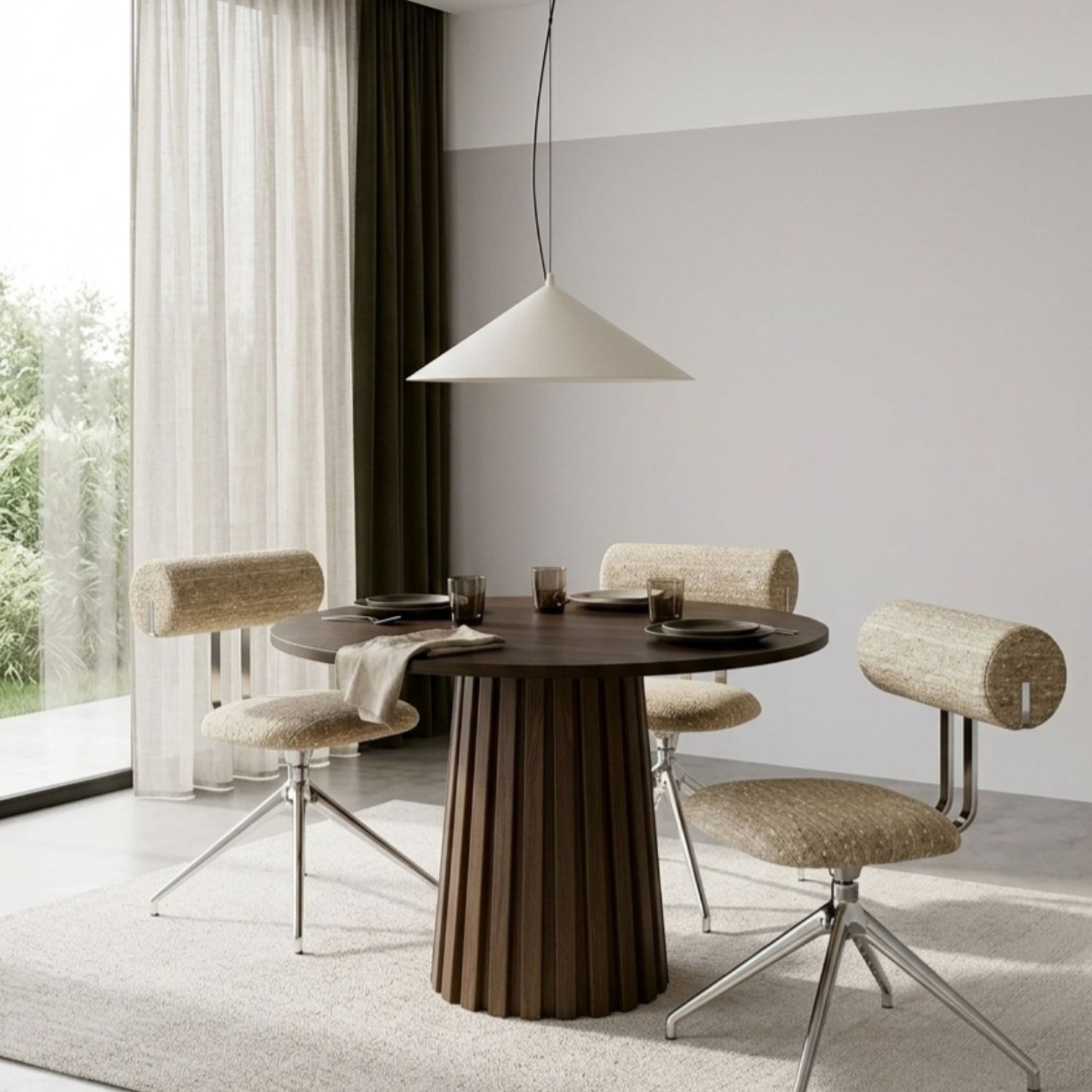 Licht-Erlebnisse Pendelleuchte INARI, LED fest integriert, Warmweiß, LED Metall H: max. 200 cm Ø 50 cm rund Beige 3000 K 1070 lm Modern
