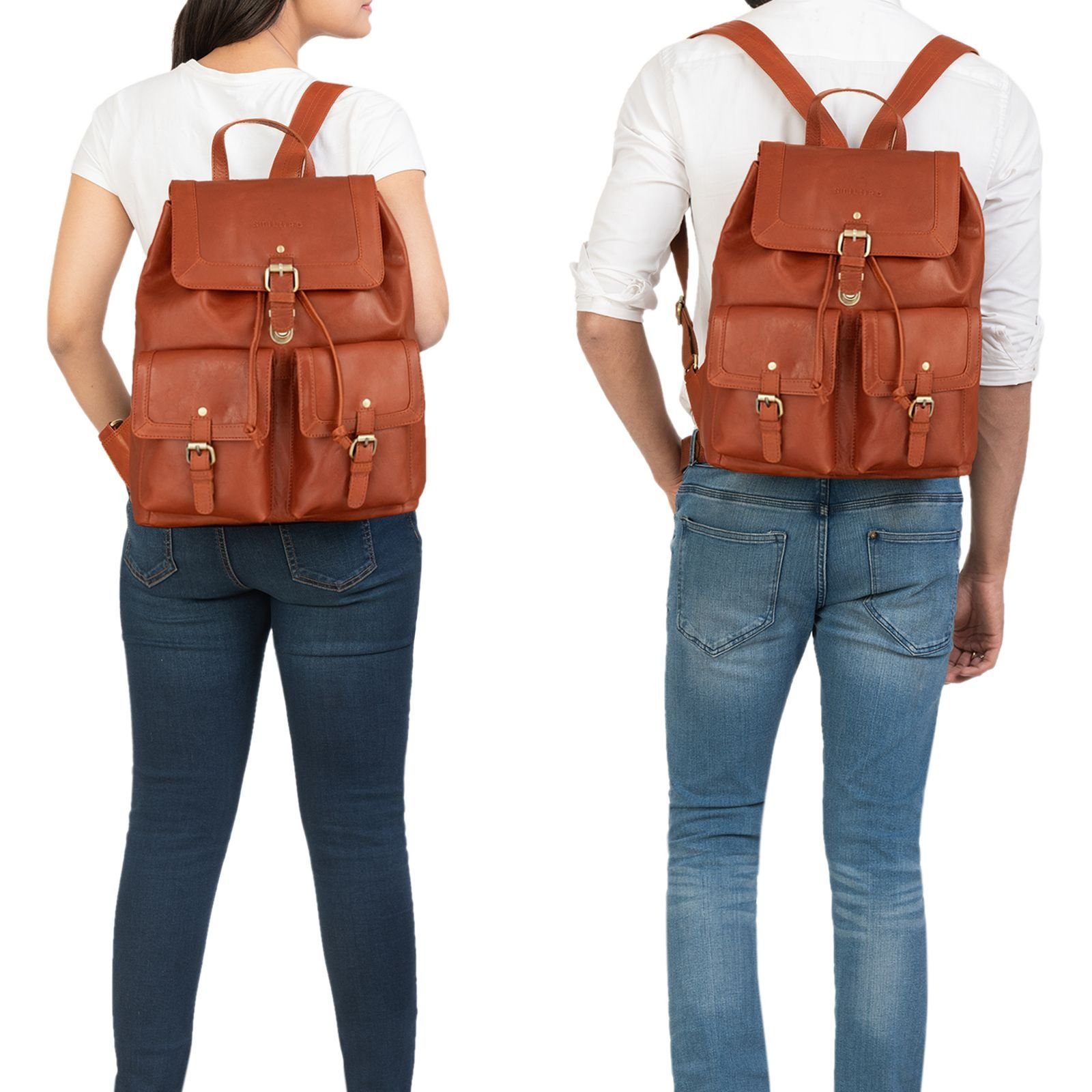 - "Nora" Großer brandy vegetabil Vintage Lederrucksack STILORD Notebook-Rucksack