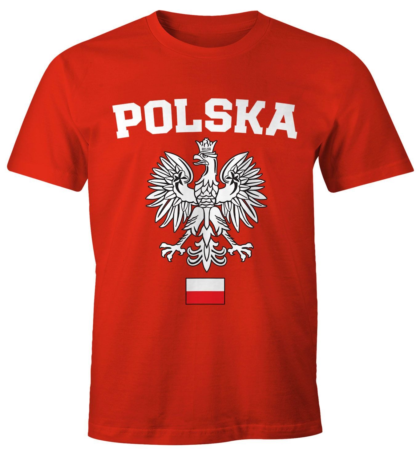 Print-Shirt Herren T-Shirt Fußball WM Polska Polen Poland Flagge Weißer Adler