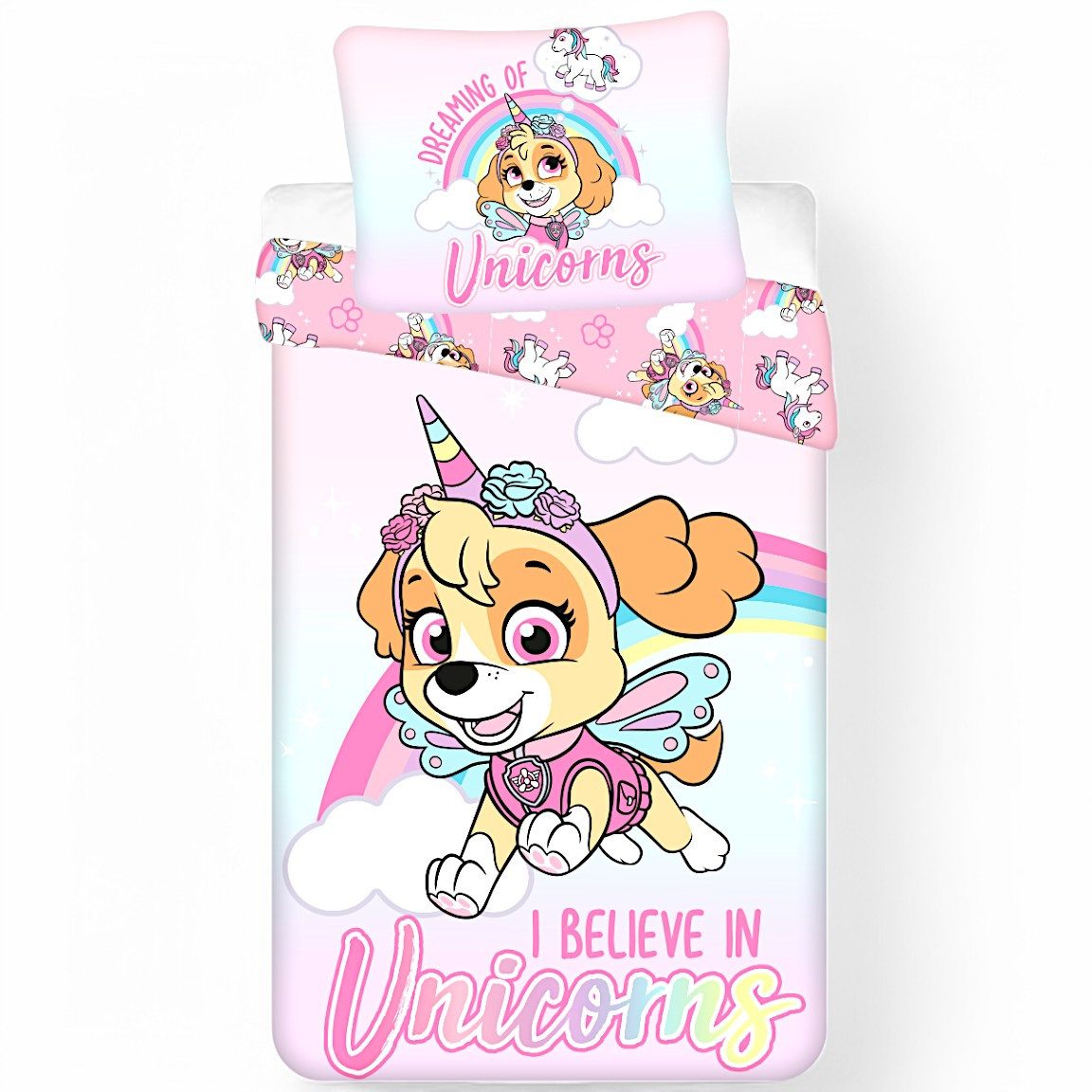 PAW PATROL Bettwäsche Skye - I BIELEVE IN UNICORNS, Baumwolle, 2 teilig, Mä günstig online kaufen