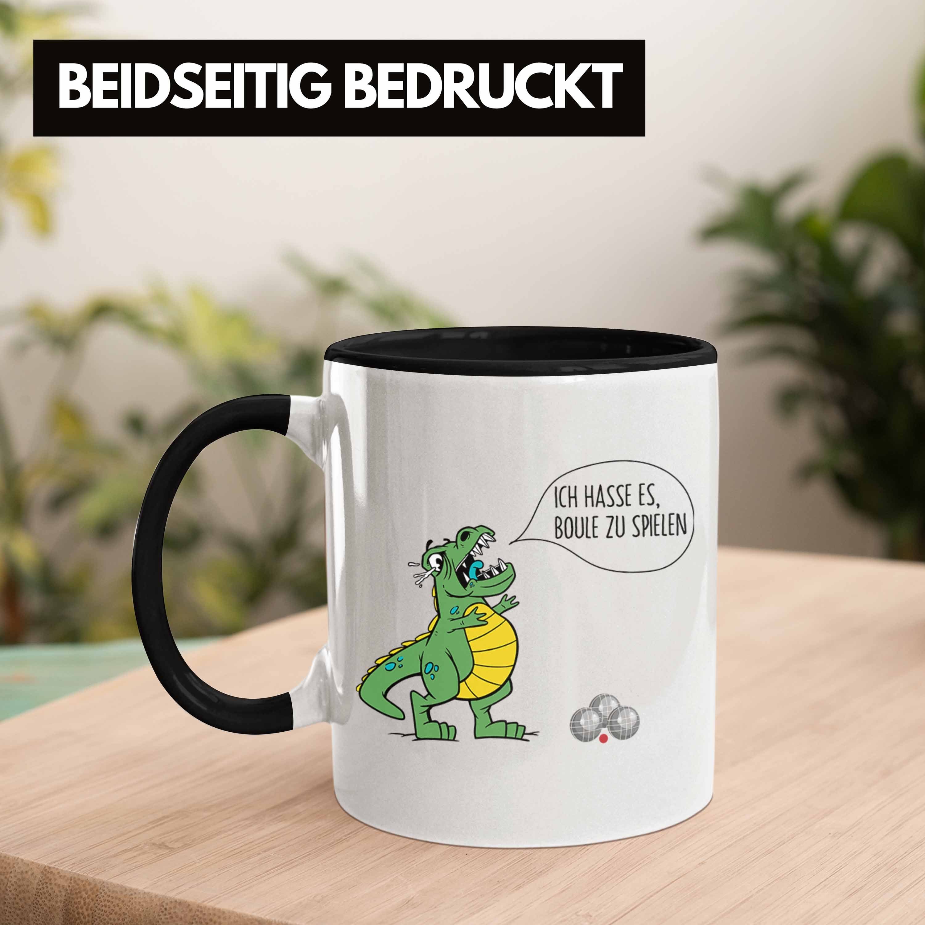 Ich Tasse Geschenk Dino Boule-Spieler Trendation T-Rex Tasse Boule Spruch Schwarz Geschenkidee