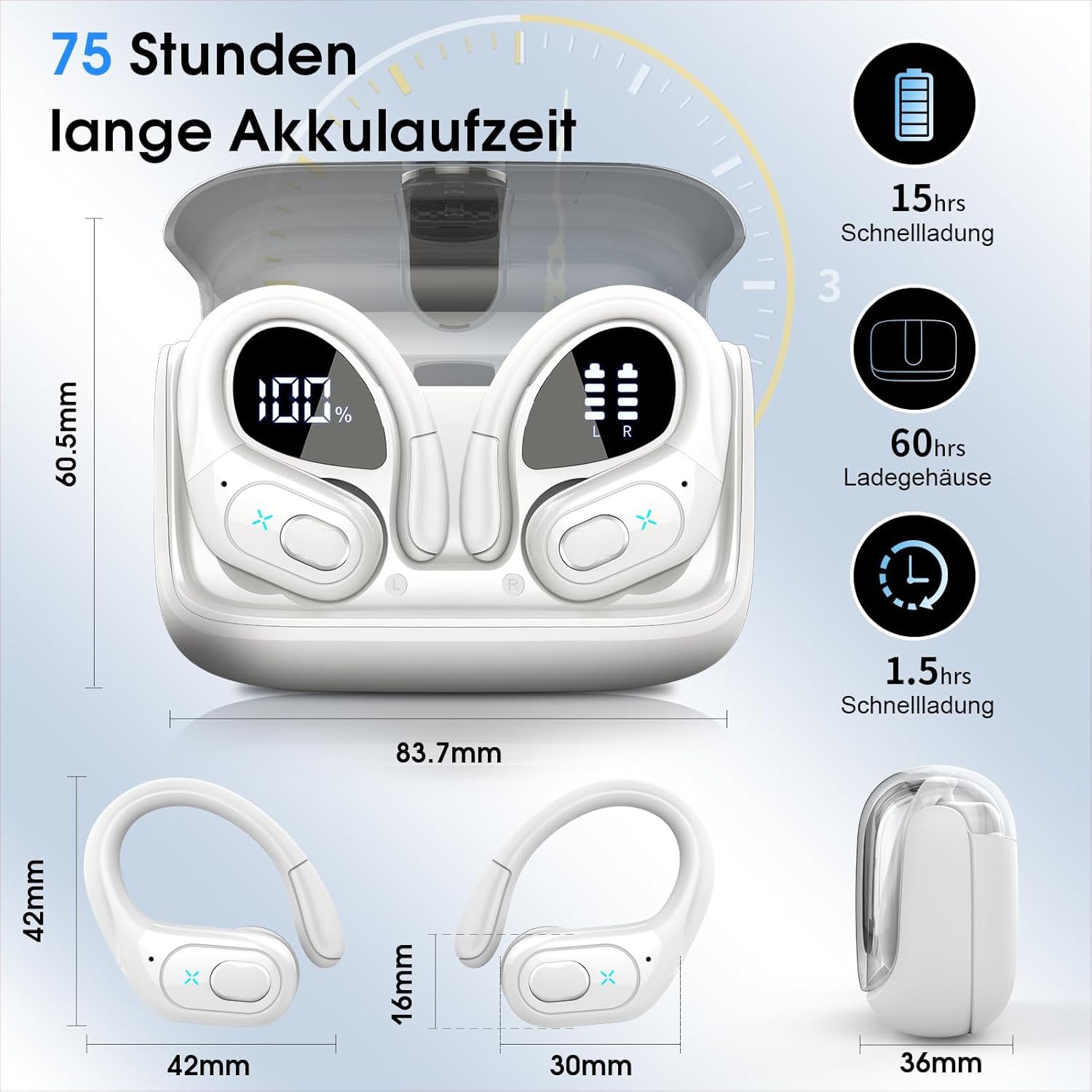 SpionProfi In Ear Kopfhörer Bluetooth Kabellos Sport Ohrbügel Wireless Headset Headset (Kompatibel mit jedes Bluetooth Gerät für Iphone Samsung uvm)