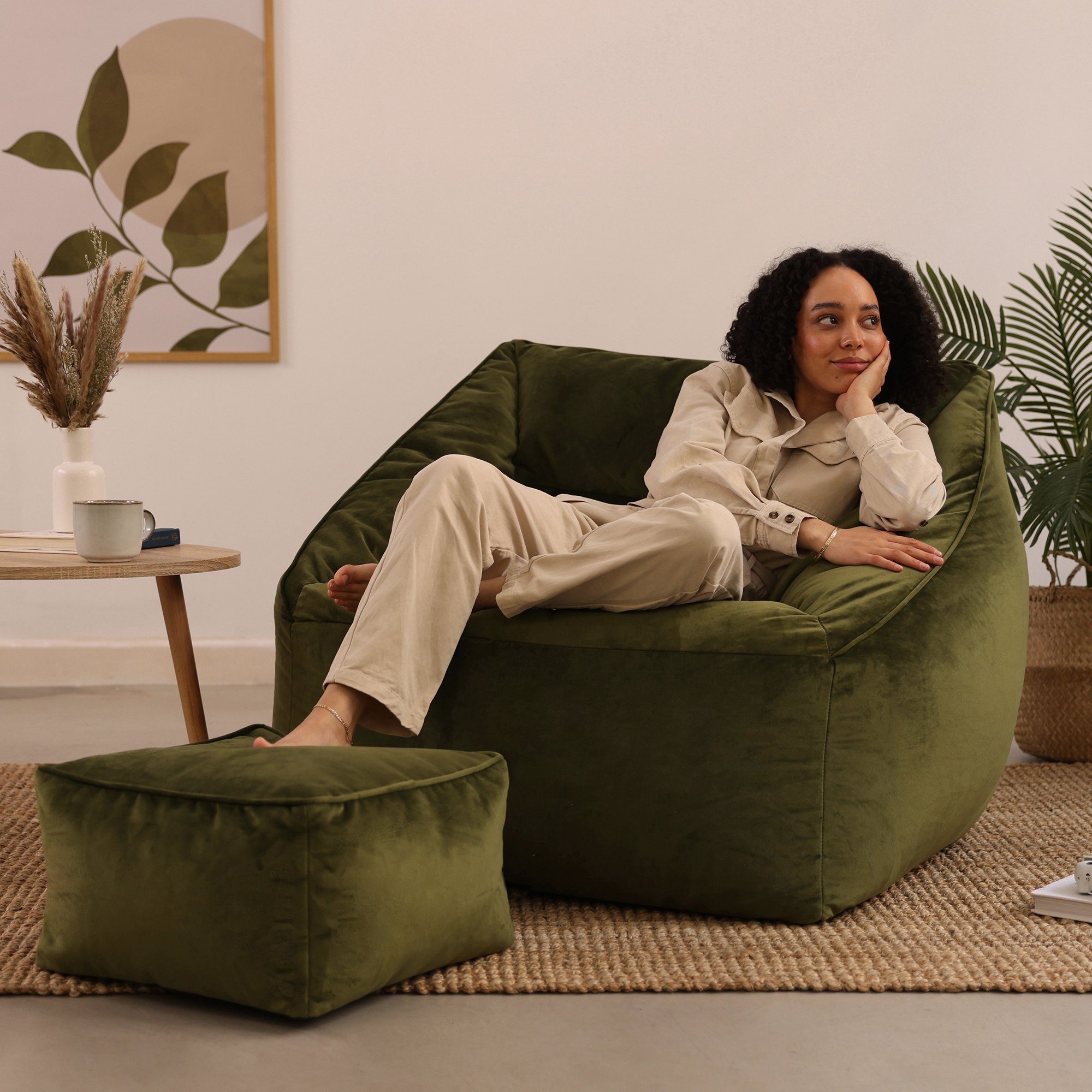 icon Sitzsack Riesen Sessel aus Samt „Natalia" mit Hocker (Spar-Set, 1 x Si günstig online kaufen