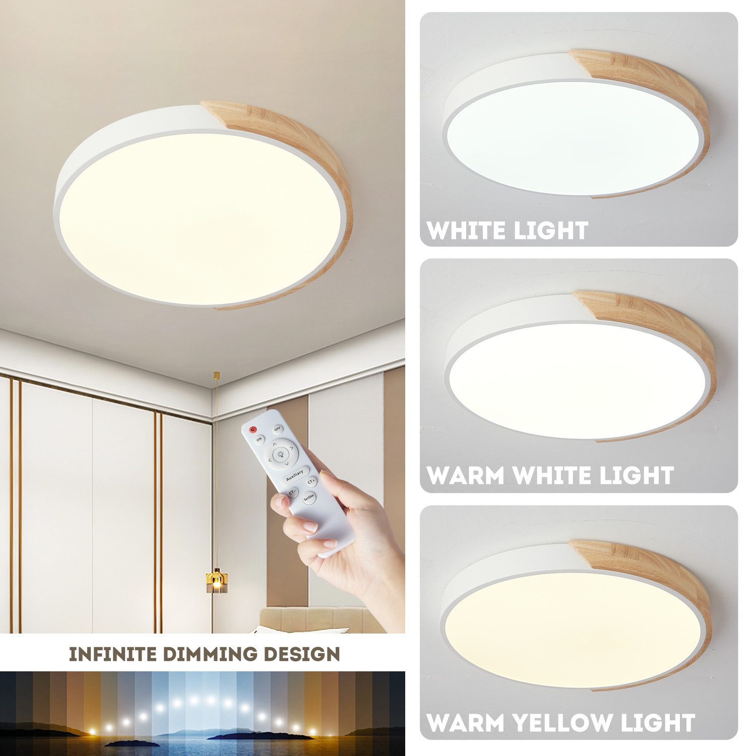 style home LED Deckenleuchte Runde Deckenlampe aus Holz & Metall, dimmbar m günstig online kaufen