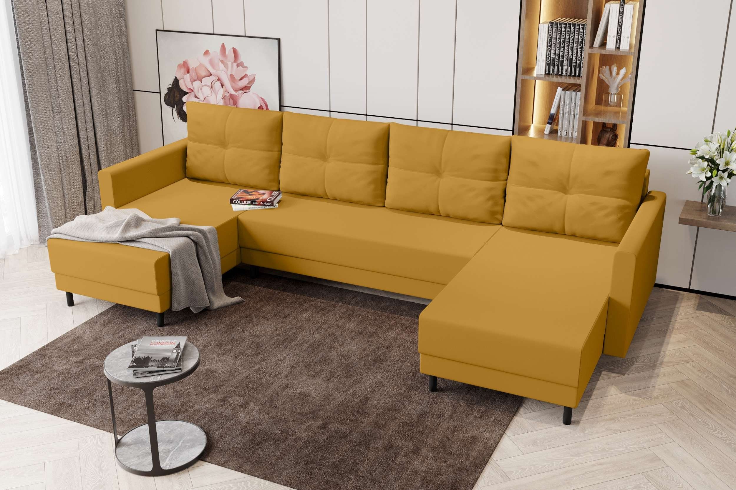 Wohnlandschaft Sofa, Sitzkomfort, Bettfunktion, Bettkasten, Selena, Stylefy mit mit U-Form, Modern Design Eckcouch,