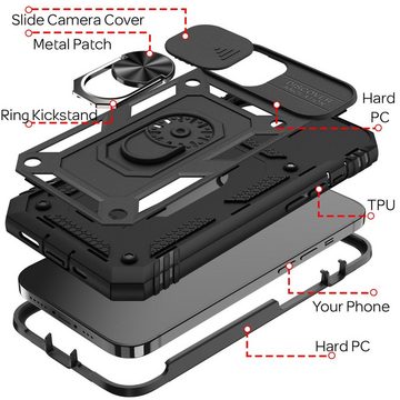 Nalia Smartphone-Hülle Apple iPhone 13 Mini, Outdoor Military-Style Ring Hülle / Kamera-Abdeckung & Display-Rahmen