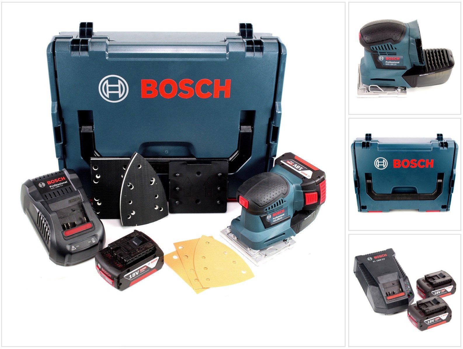 Bosch Professional Akku-Schwingschleifer GSS 18V-10 18V + 2x Akku 4,0Ah + Ladegerät + L-Boxx