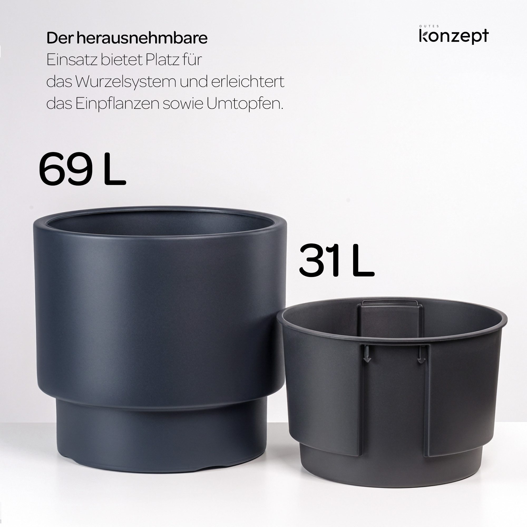 KONZEPT Pflanzkübel Ø 47 cm aus Kunststoff mit Einsatz, Glatte Oberfläche – Bild 5 von 5