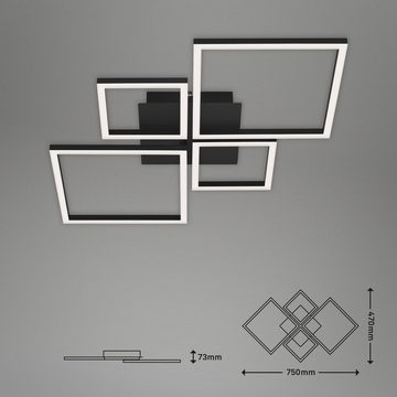 Briloner Leuchten LED Deckenleuchte 3128-015, dimmbar, schwenkbar, Speicherfunktion, LED fest verbaut, Warmweiß, Deckenlampe, 75x47x7,3cm, Schwarz, 48W, Wohnzimmer, Schlafzimmer