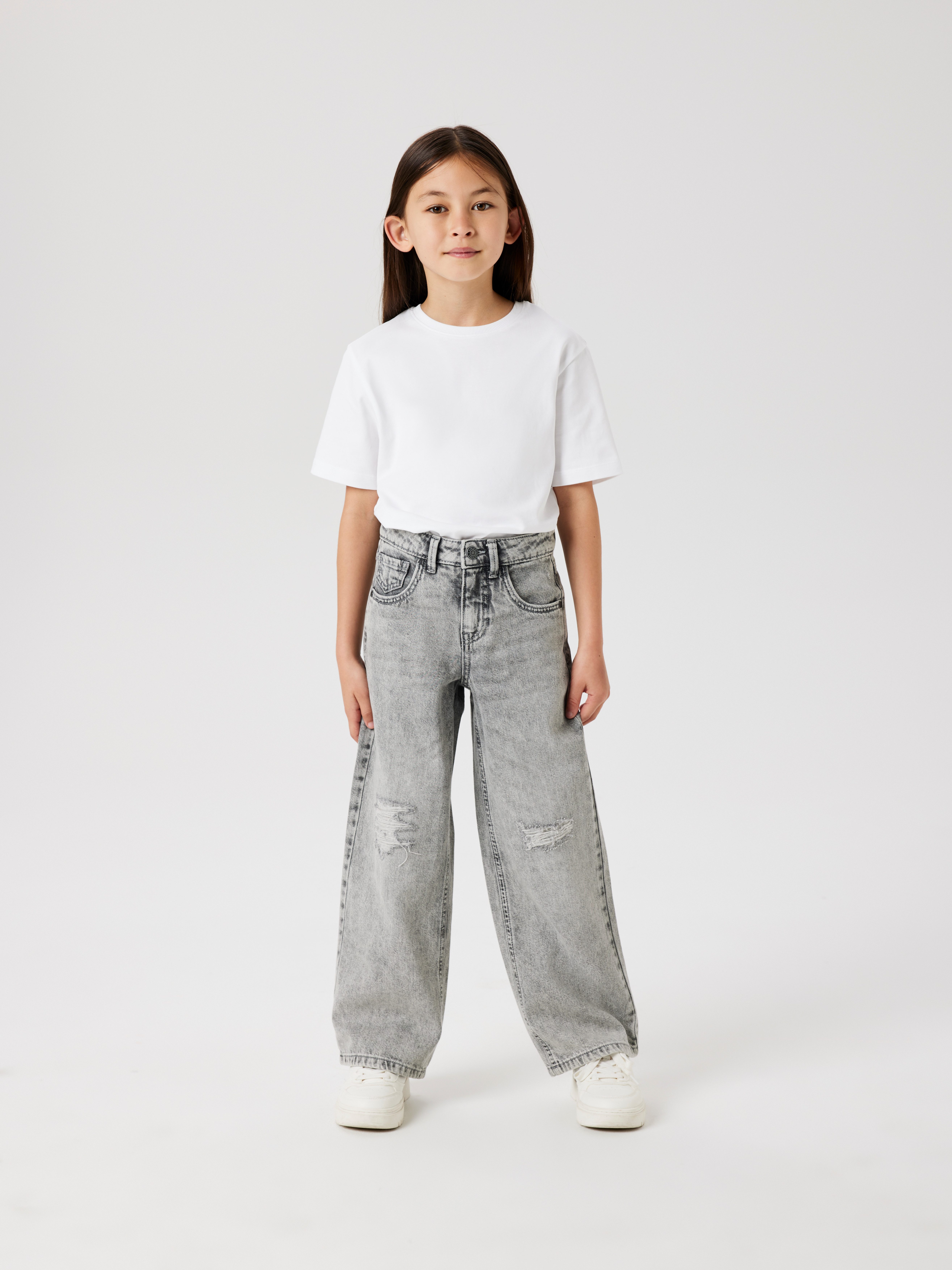 name it 5-Pocket-Jeans NKFROSE für Mädchen mit Destroyed-Effekt und hohem Bund normal, Denim, Abriebeffekte, Reißverschluss