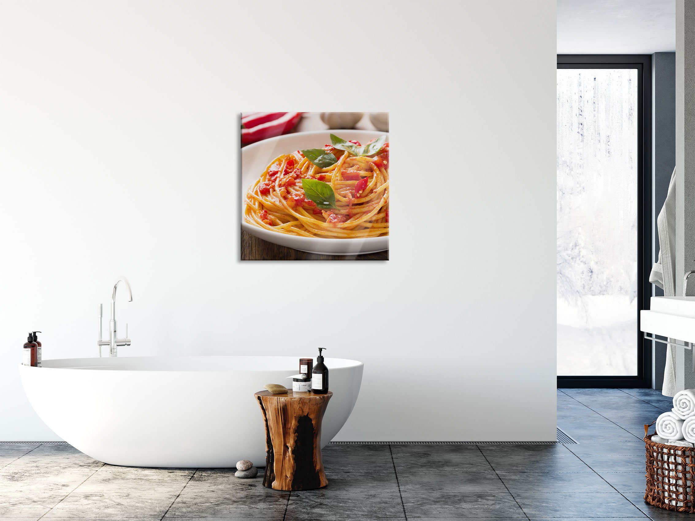 Pixxprint Glasbild Rustikale italienische Spaghetti, Echtglas, Spaghetti italienische inkl. Aufhängungen St), (1 aus und Rustikale Glasbild Abstandshalter