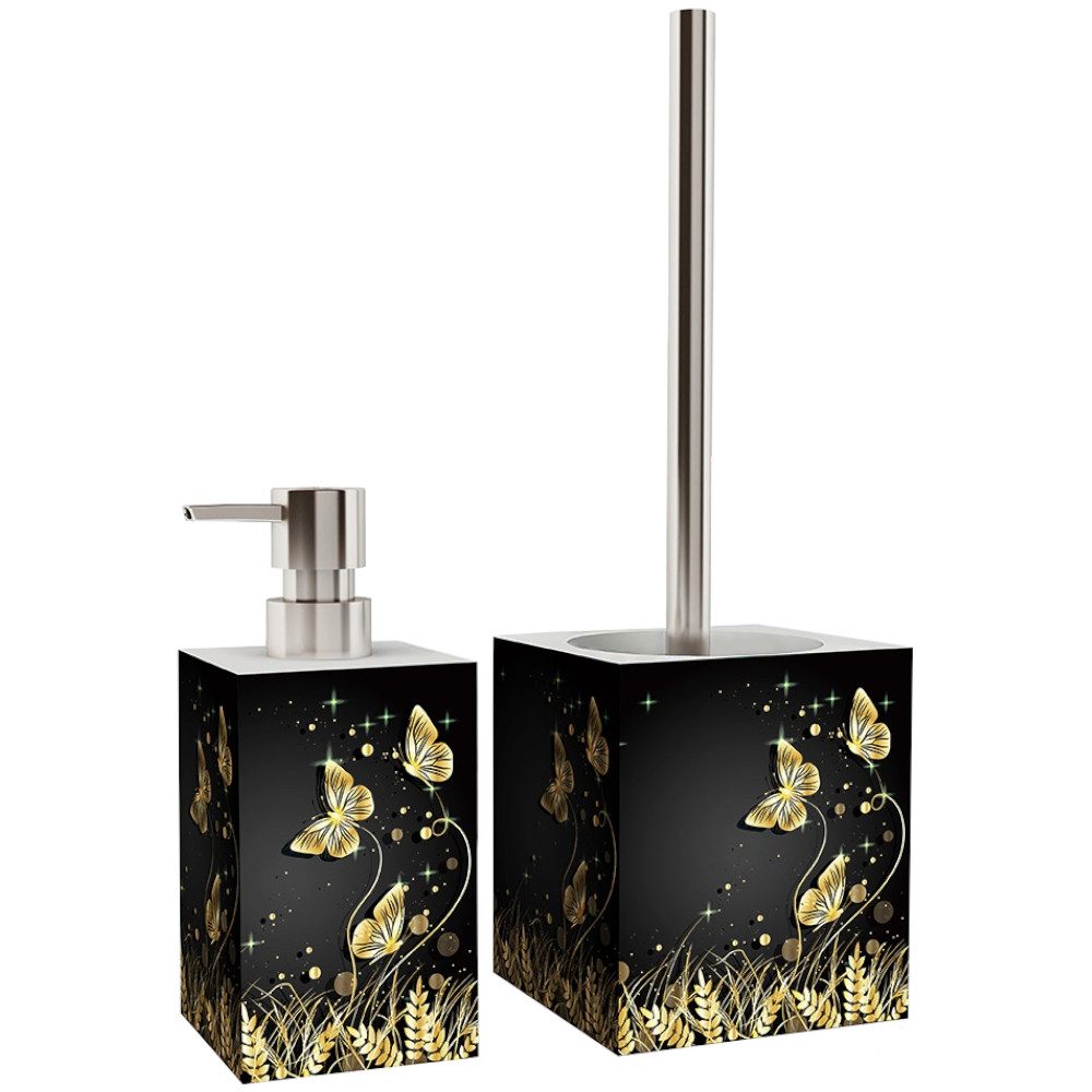 Sanilo Badaccessoire-Set Silhouette, WC-Bürste und Дозаторы мыла, 2 tlg., 2-tlg., auswechselbarer Bürstenkopf, stabile Pumpe, hochwertig & modern