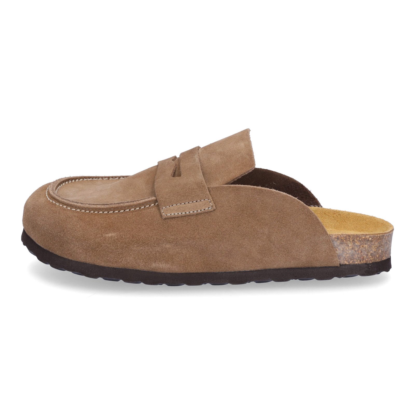 MIDS MIONA Damen Pantolette tan, Velourleder Clog im Mule-Stil mit ergonomischem Lederfußbett