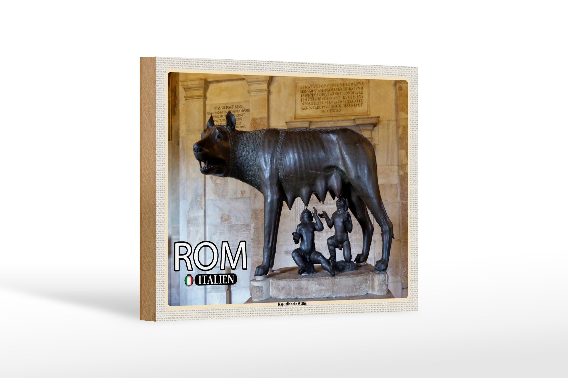 Femer GmbH Holzbild Reise Rom Italien Kapitolinische Wölfin 18x12 cm, (1 St), Glatte Holzfaserplatte (MDF), vorn beschichtet